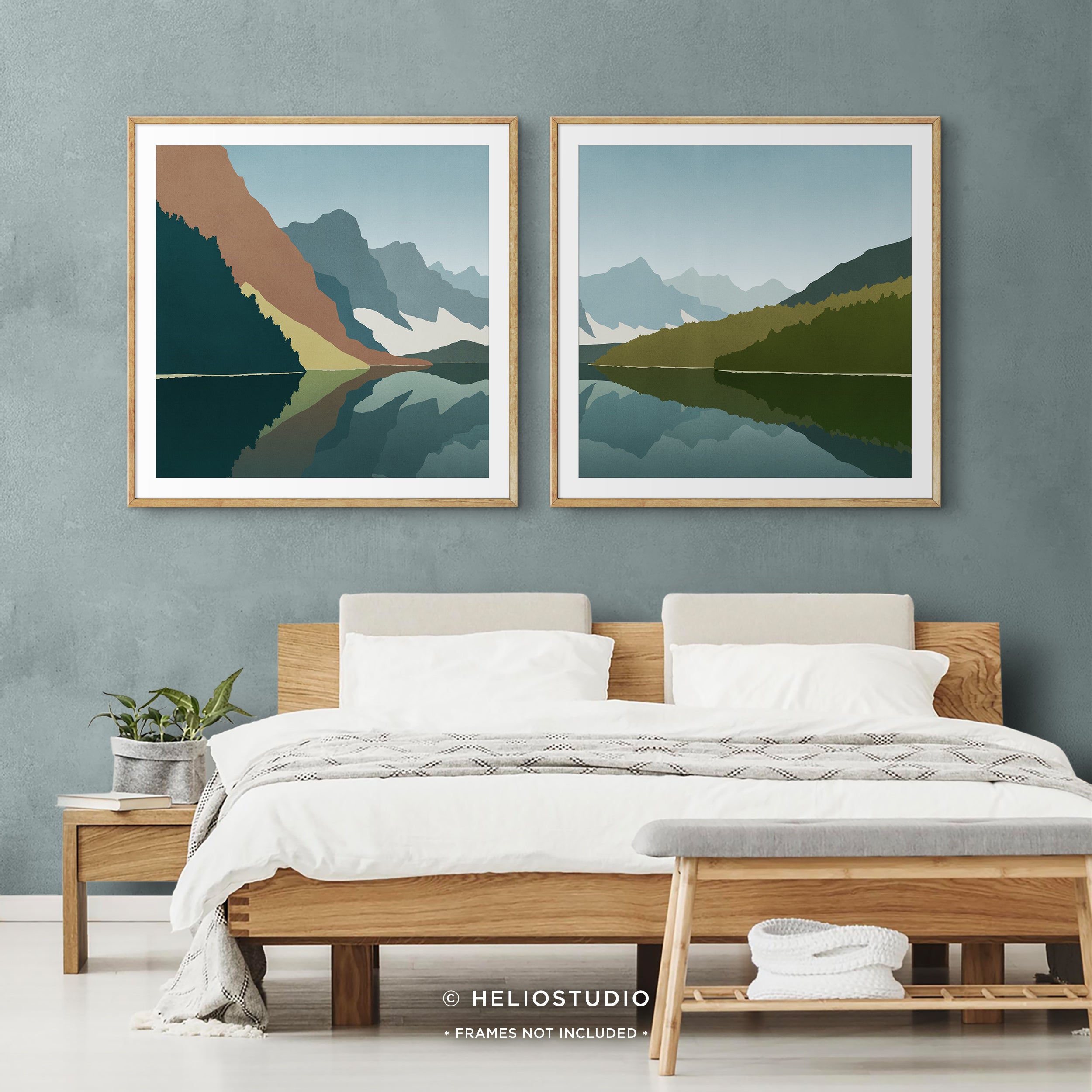Midcentury Mountain Lake – Two Piece Art Print