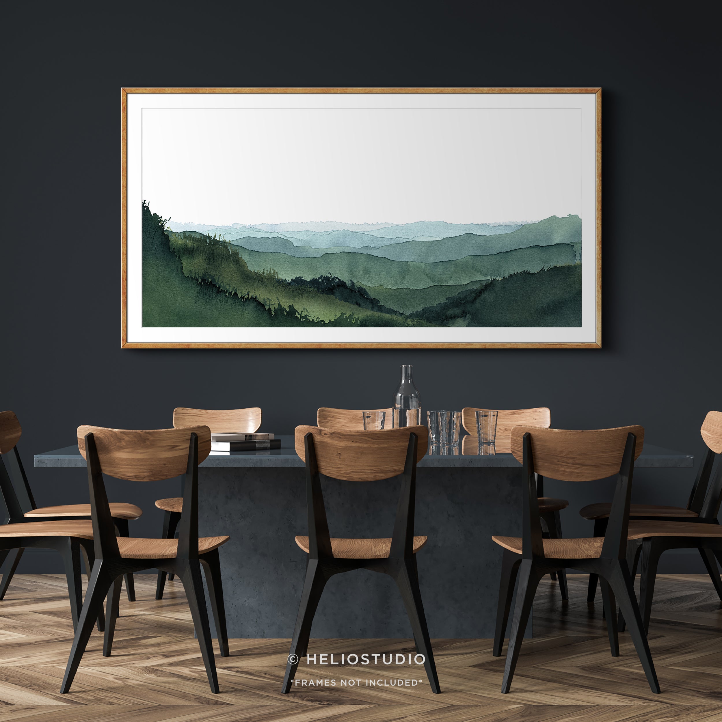 Blue Green Mountain Valley – Panoramic Art Print