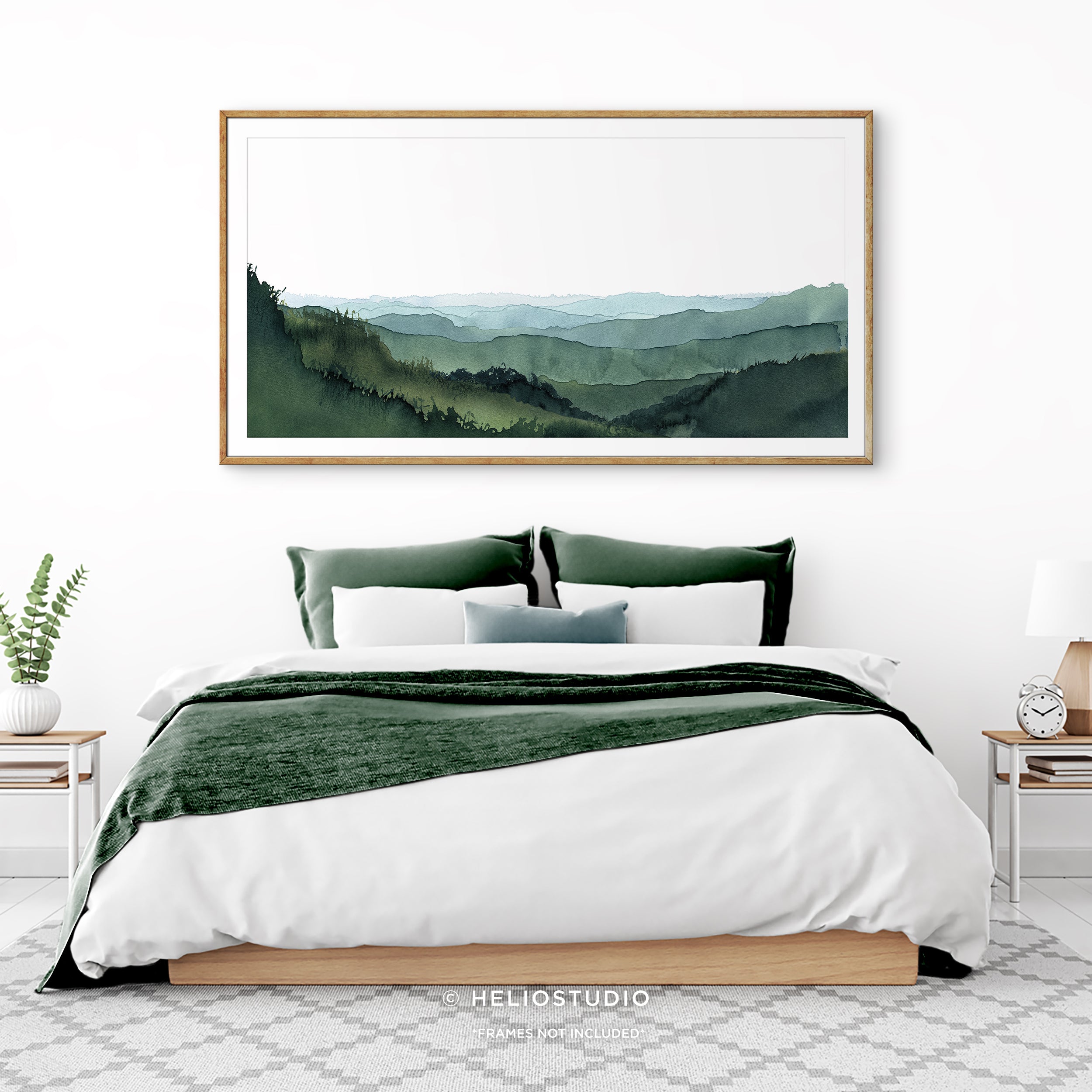 Blue Green Mountain Valley – Panoramic Art Print