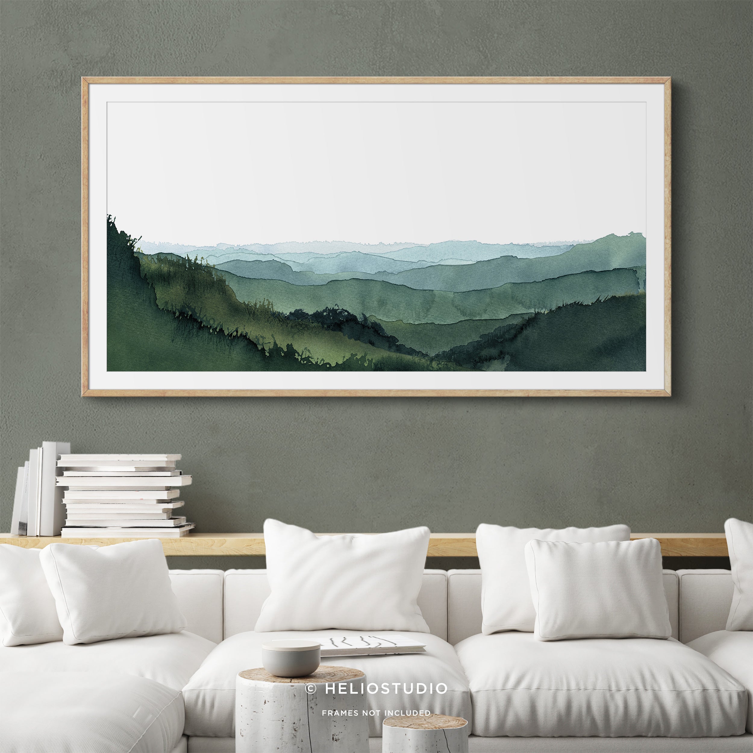 Blue Green Mountain Valley – Panoramic Art Print