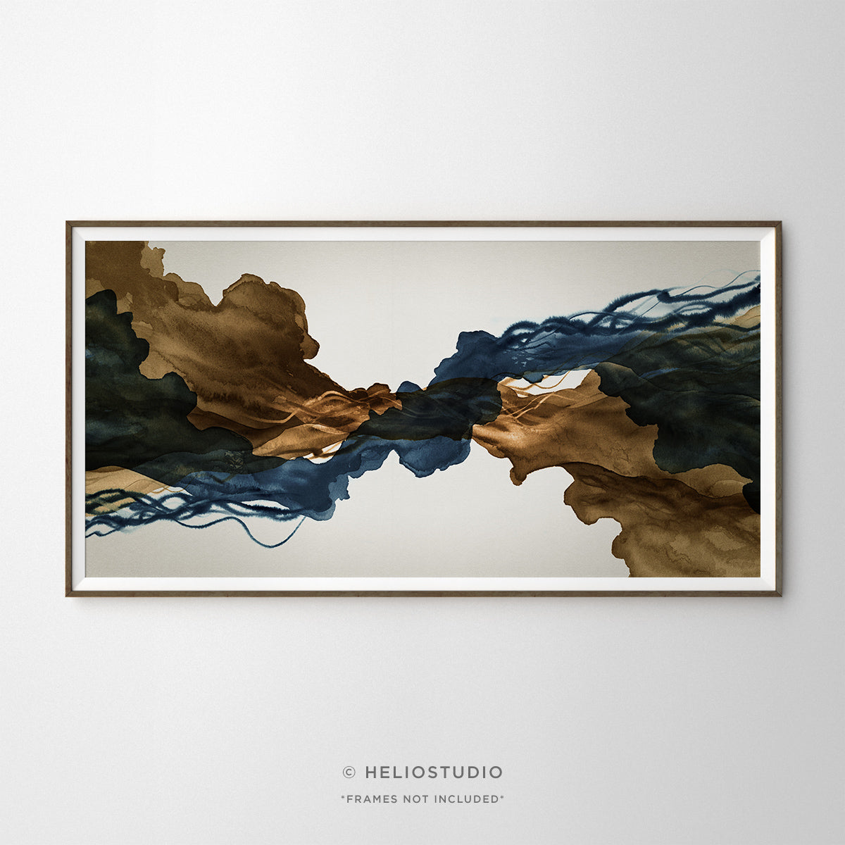 Sepia Ink Blue Abstract Flow – Panoramic Art Print