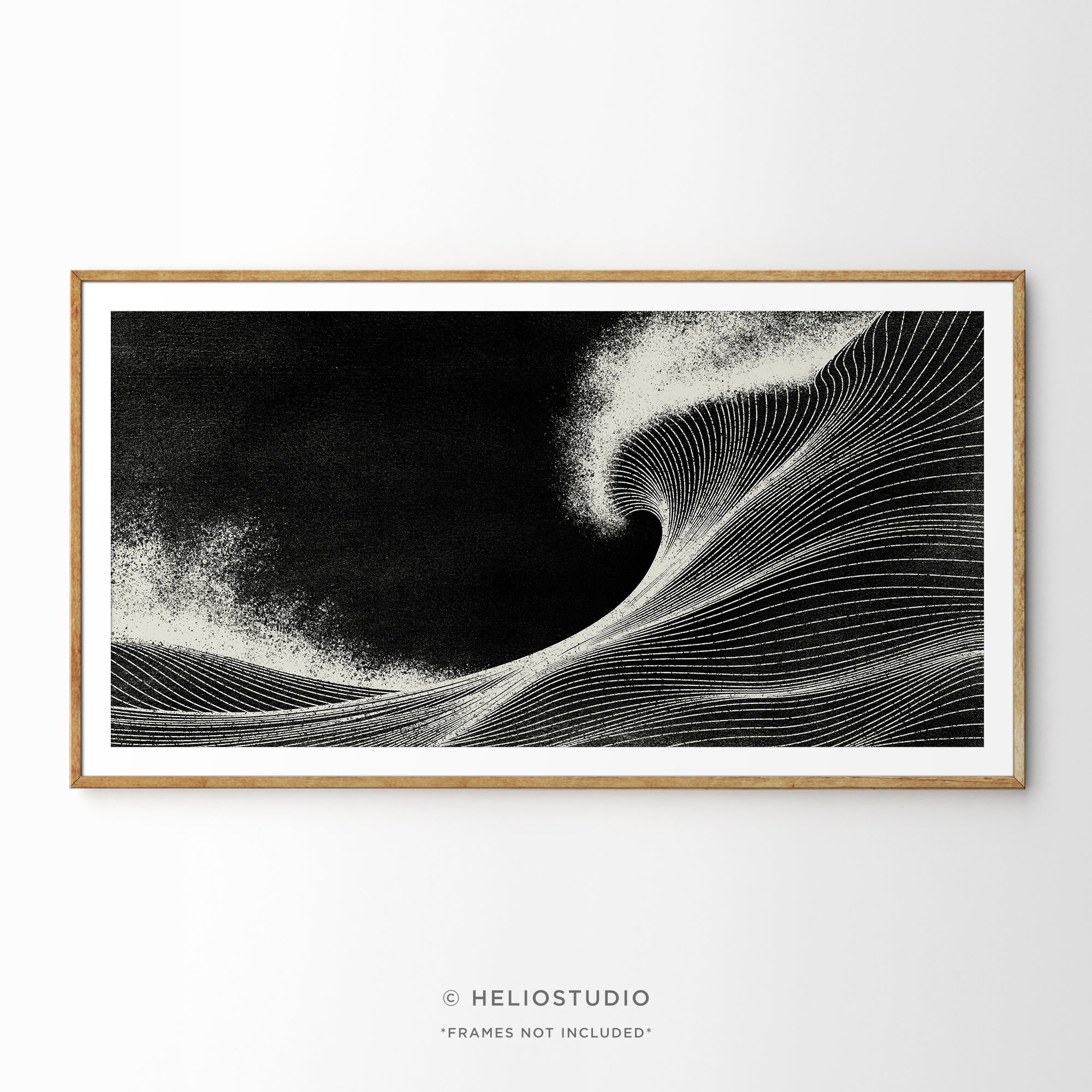 Woodcut Black Ocean Wave – Panoramic Art Print