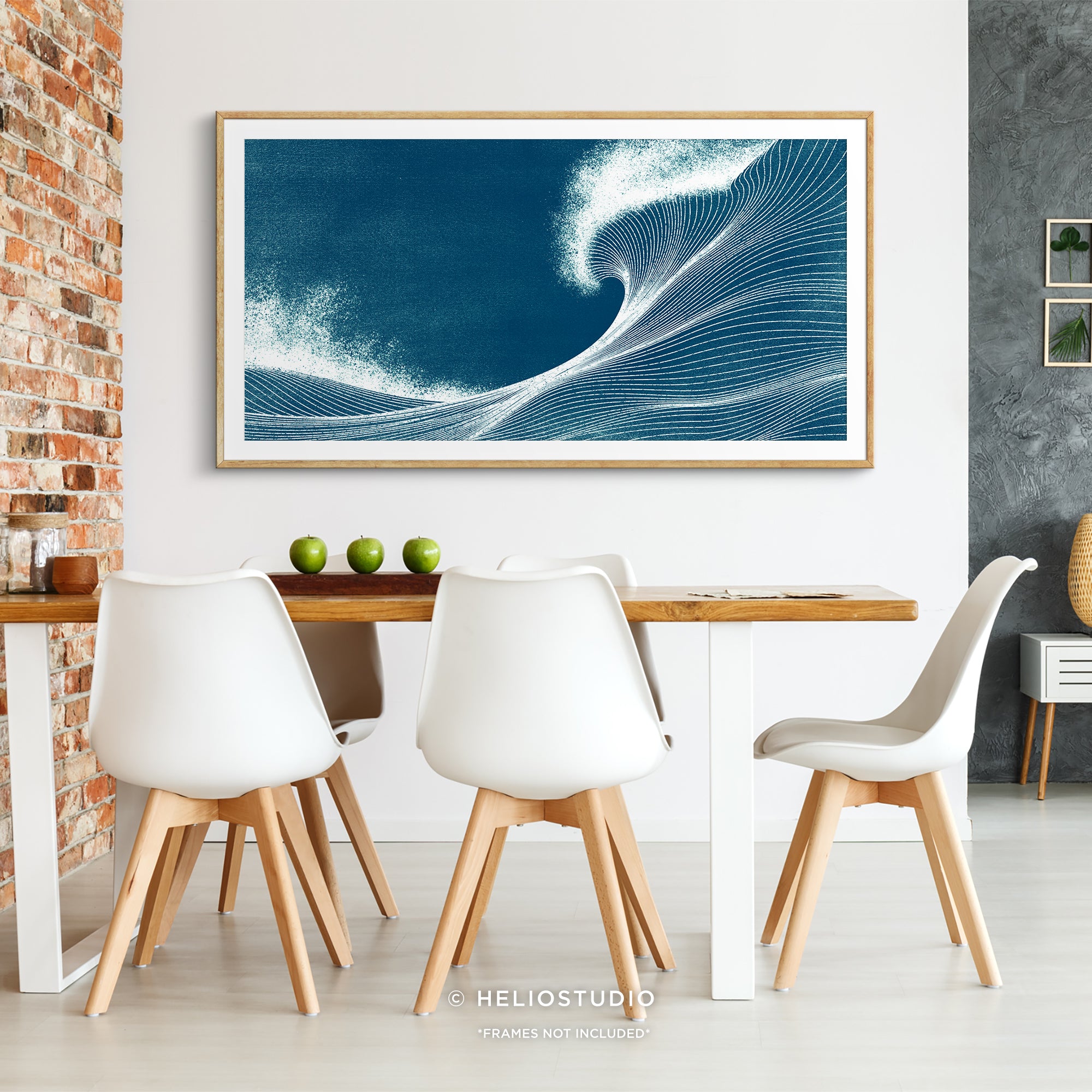Woodcut Blue Ocean Wave – Panoramic Art Print