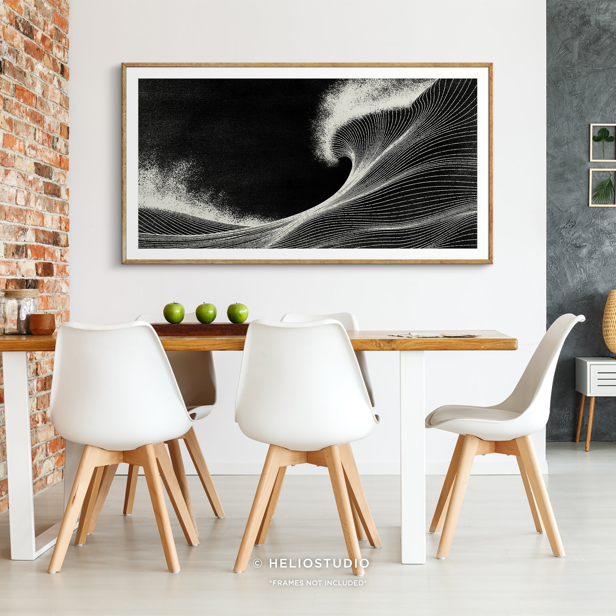 Woodcut Black Ocean Wave – Panoramic Art Print
