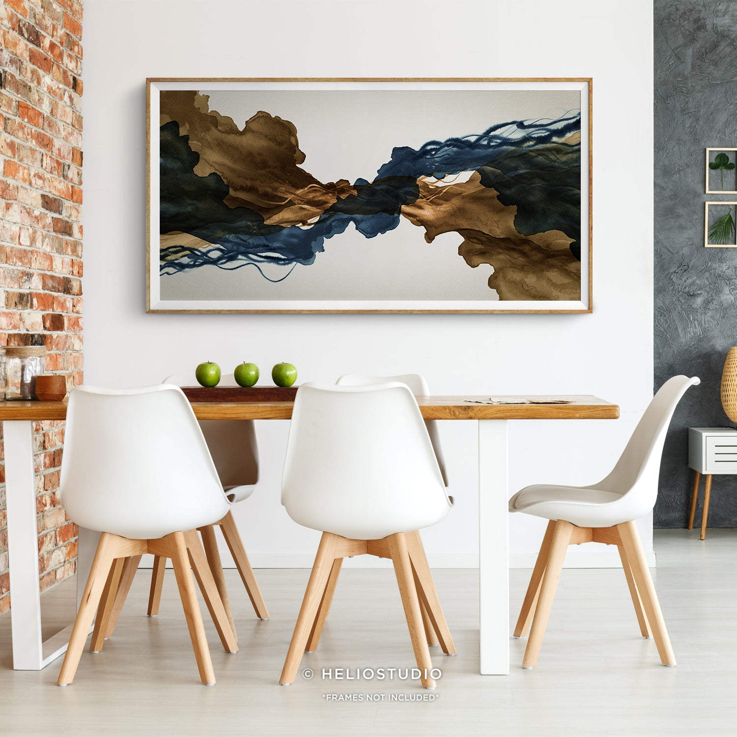 Sepia Ink Blue Abstract Flow – Panoramic Art Print