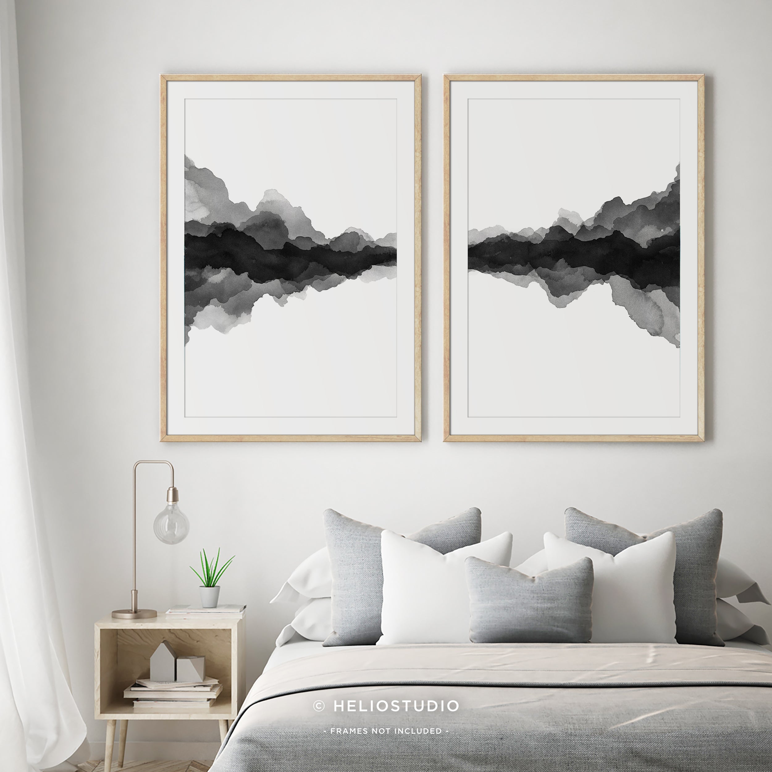 Abstract Landscape in Black and White – Two Piece Wall Art
