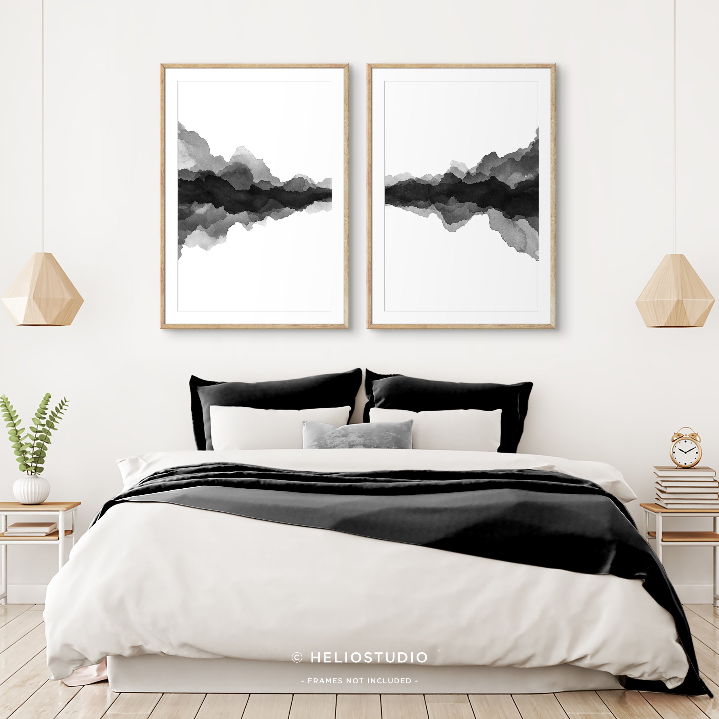 Abstract Landscape in Black and White – Two Piece Wall Art