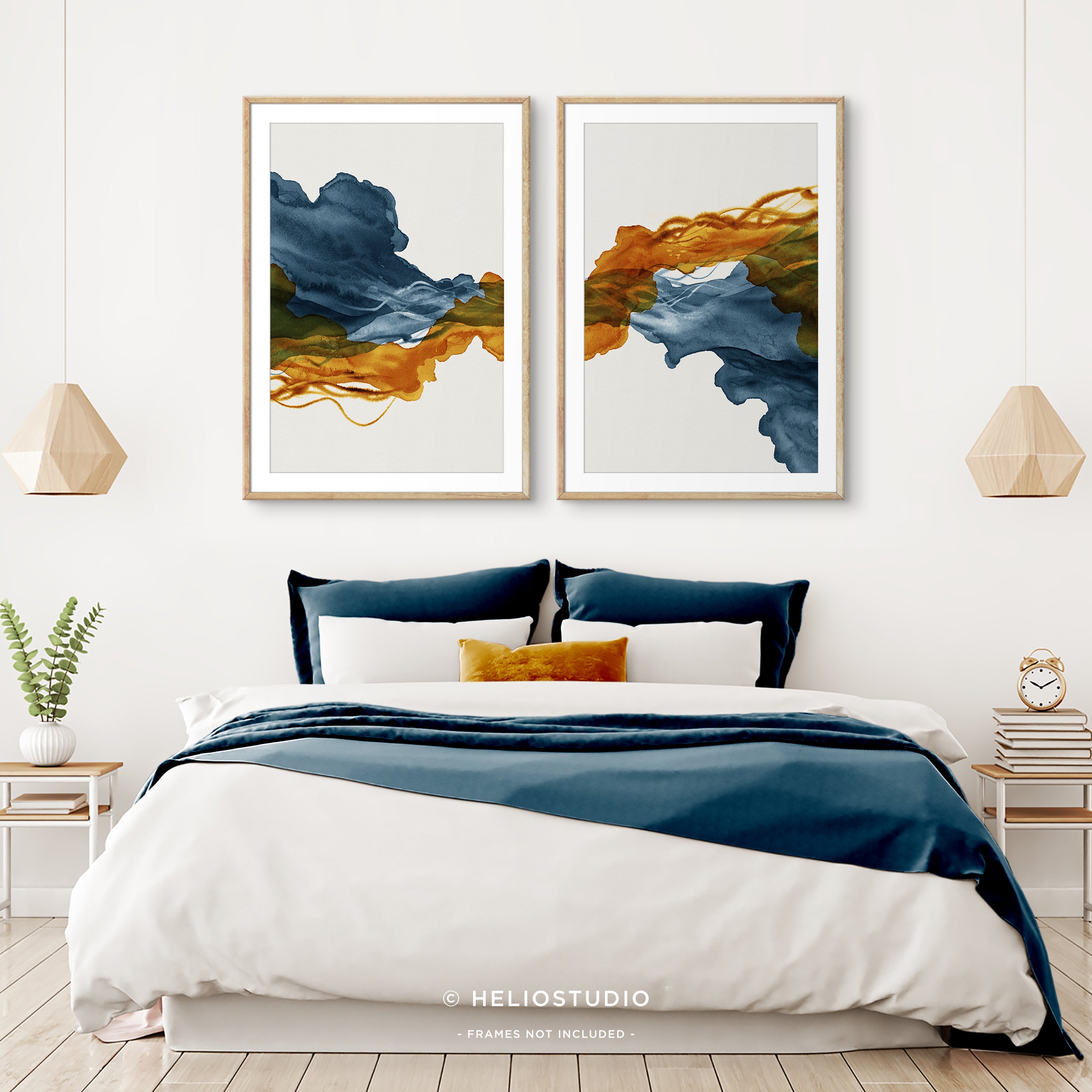 Blue Rust Abstract Flow – Two Piece Wall Art