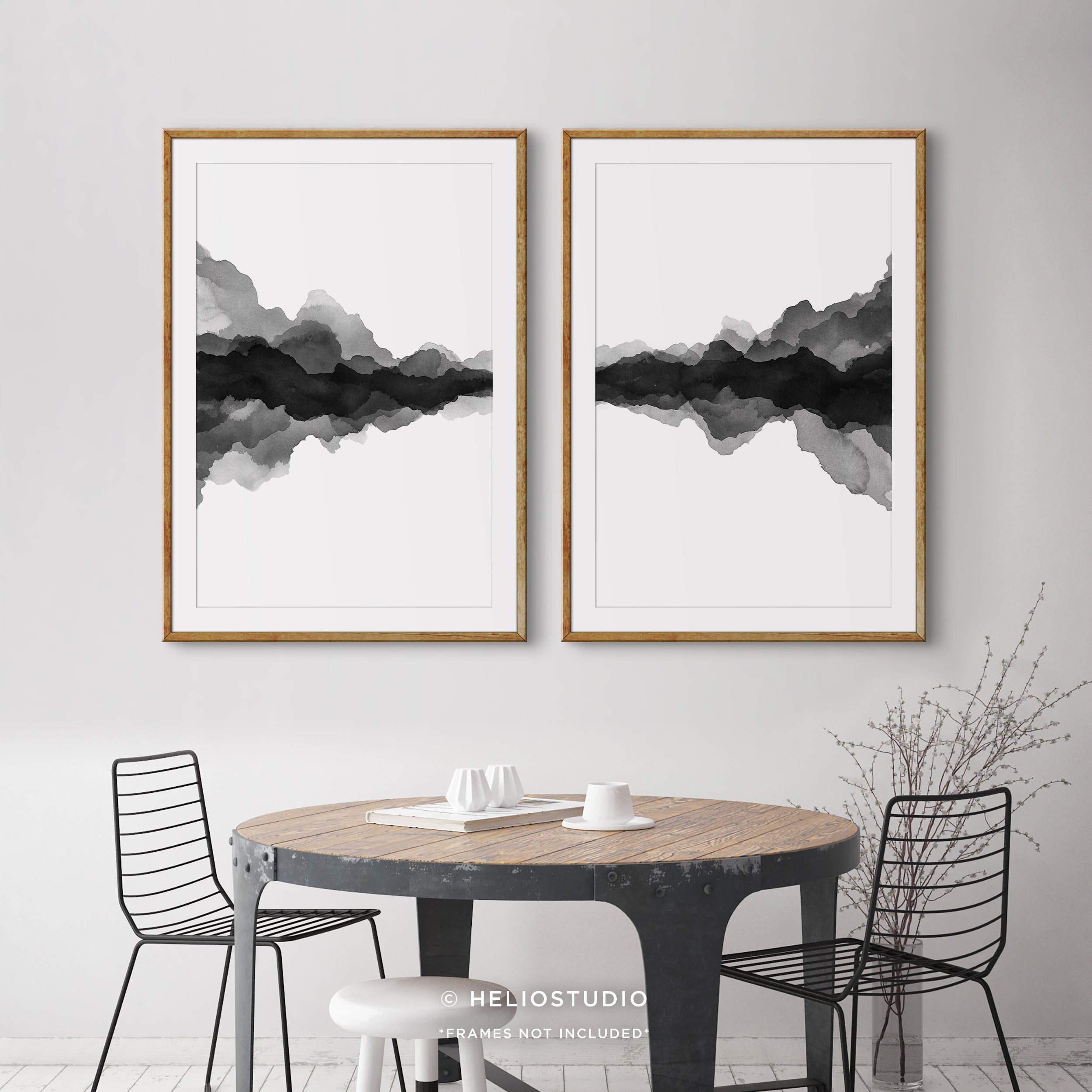 Abstract Landscape in Black and White – Two Piece Wall Art
