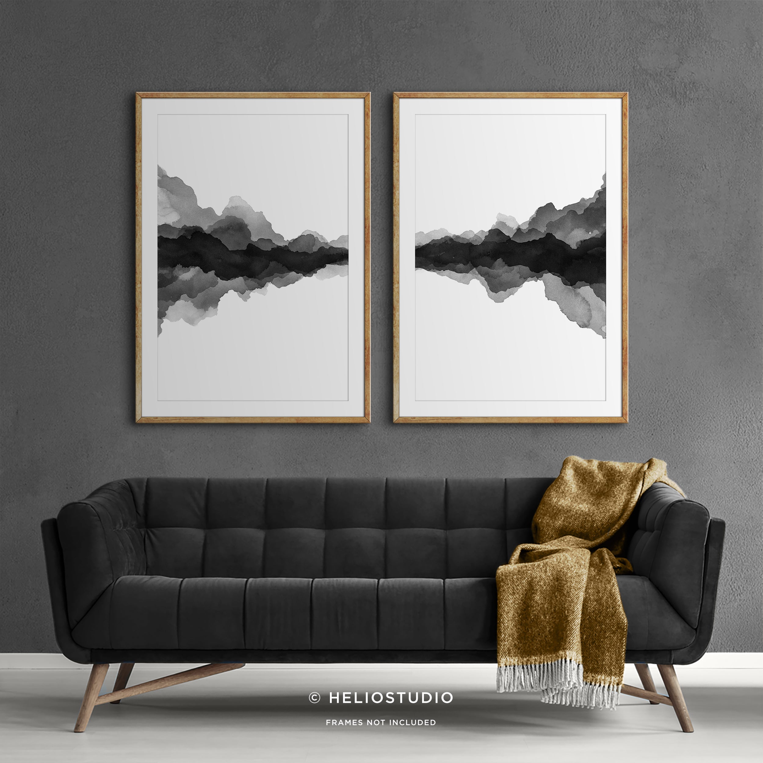 Abstract Landscape in Black and White – Two Piece Wall Art