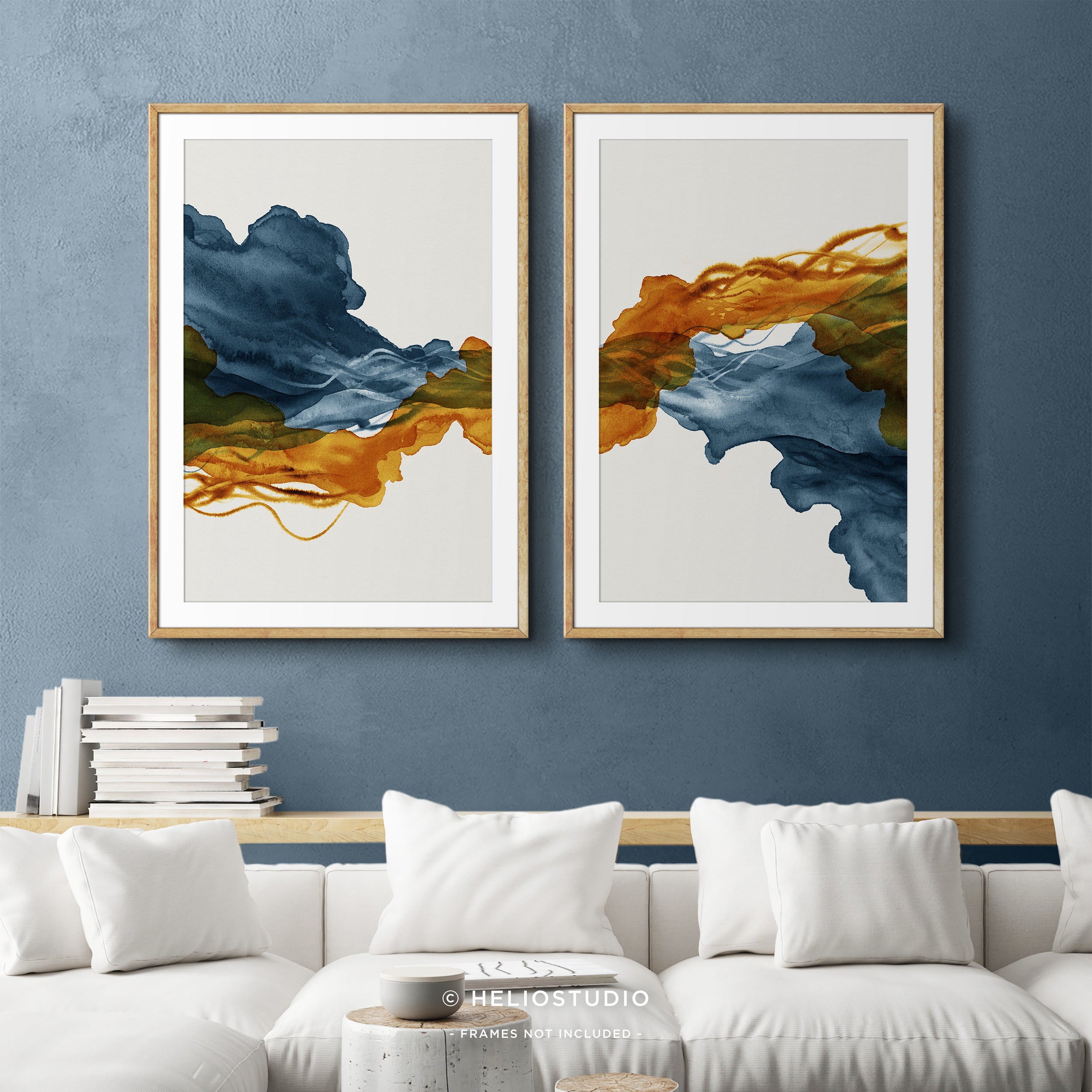 Blue Rust Abstract Flow – Two Piece Wall Art