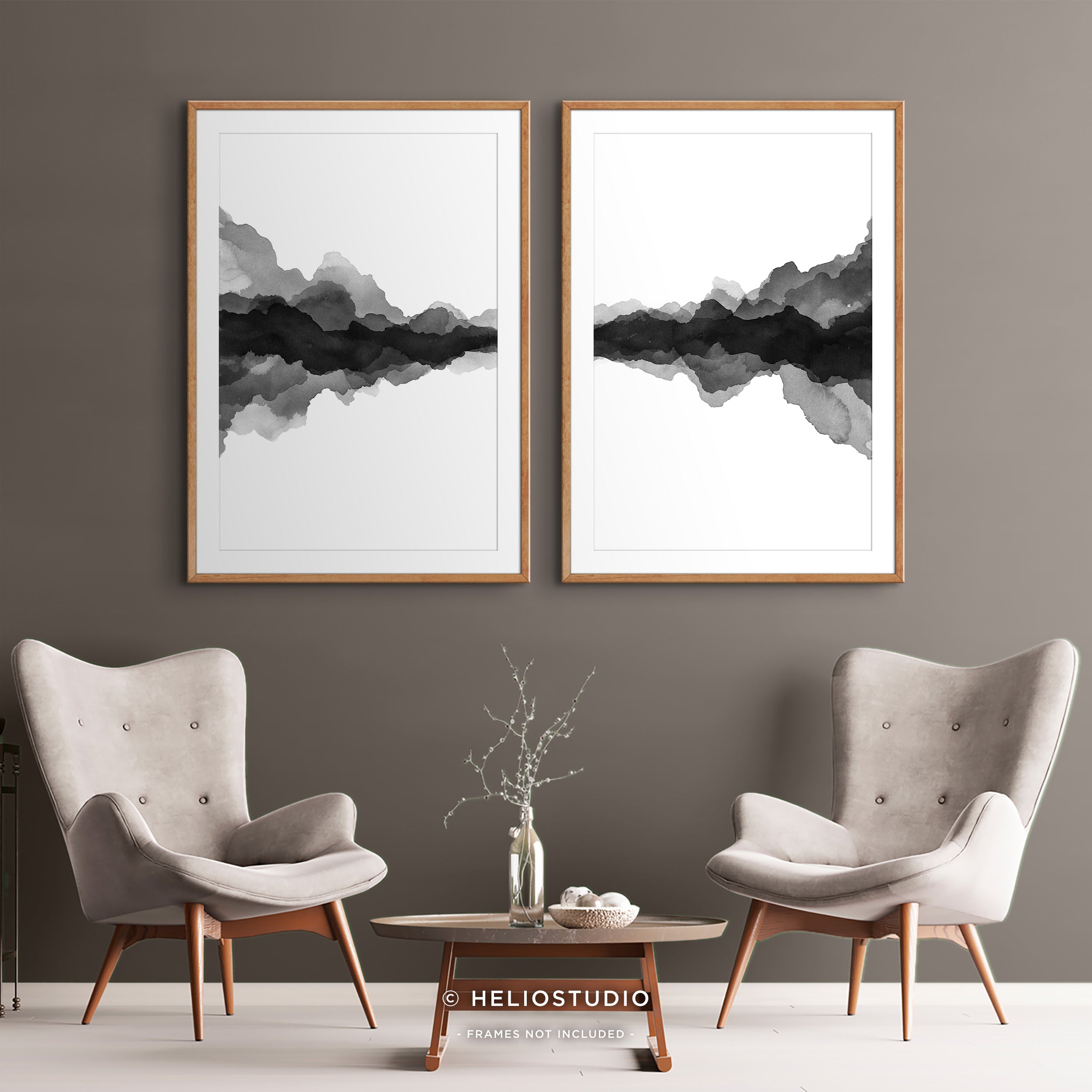Abstract Landscape in Black and White – Two Piece Wall Art