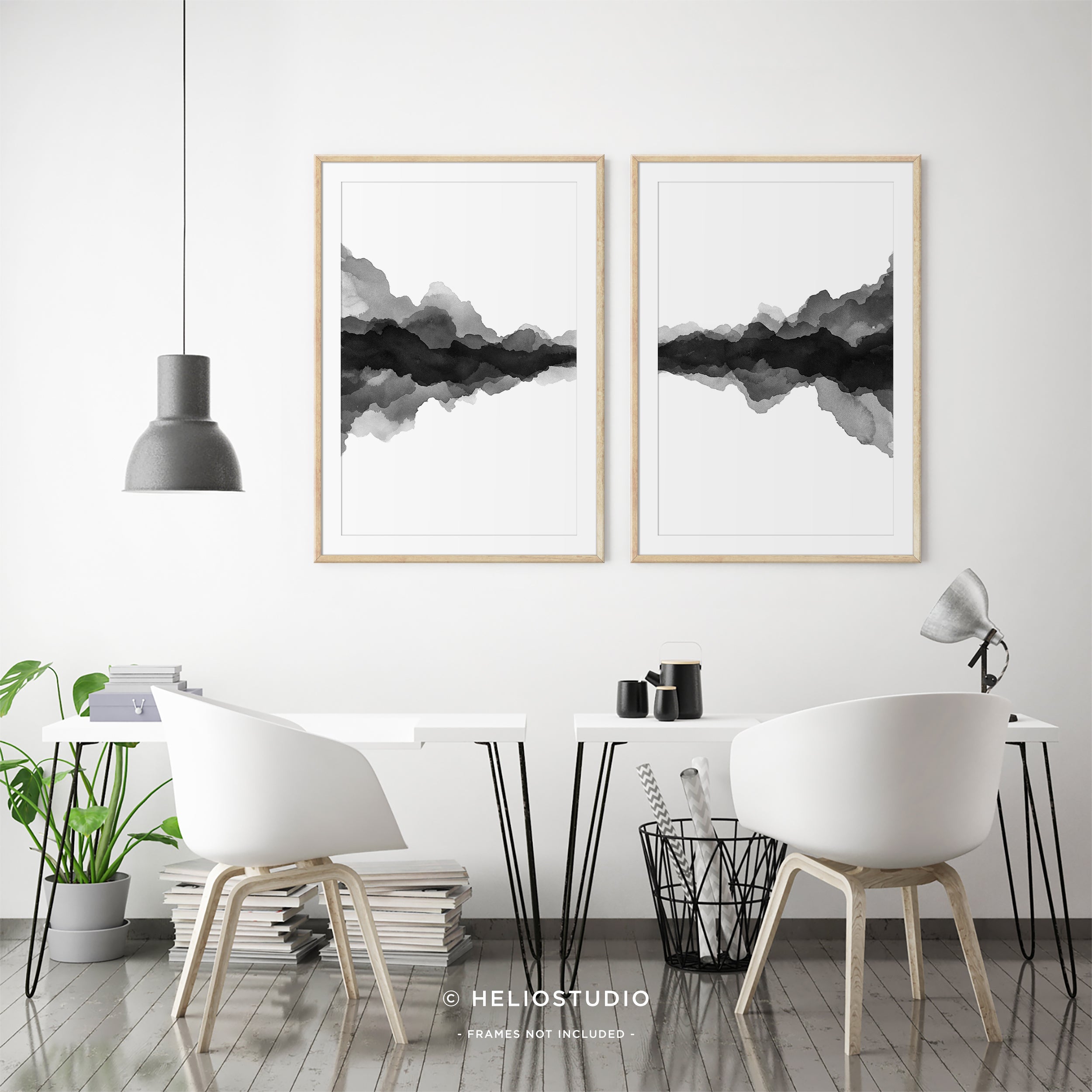 Abstract Landscape in Black and White – Two Piece Wall Art