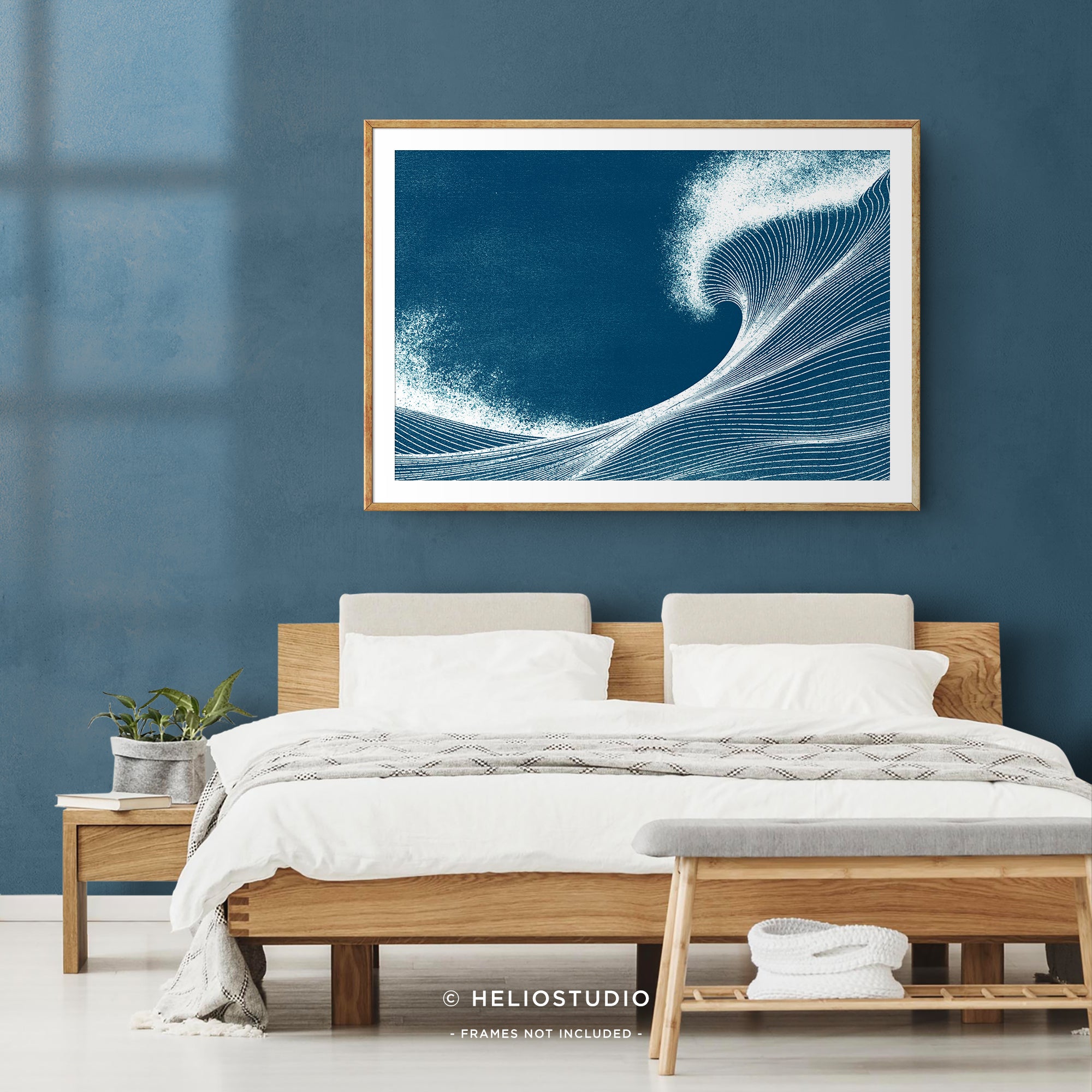 Woodcut Blue Ocean Wave – Art Print