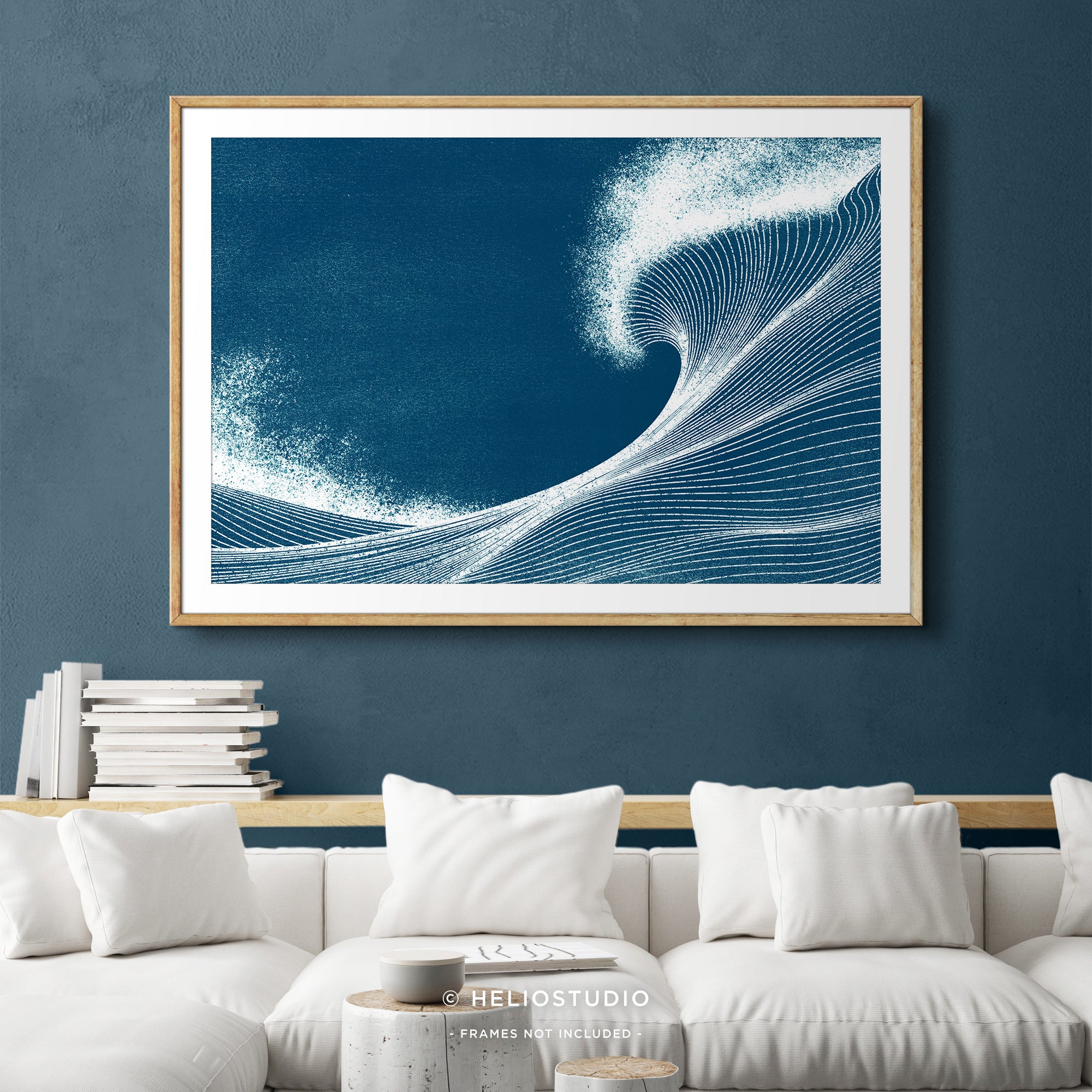Woodcut Blue Ocean Wave – Art Print