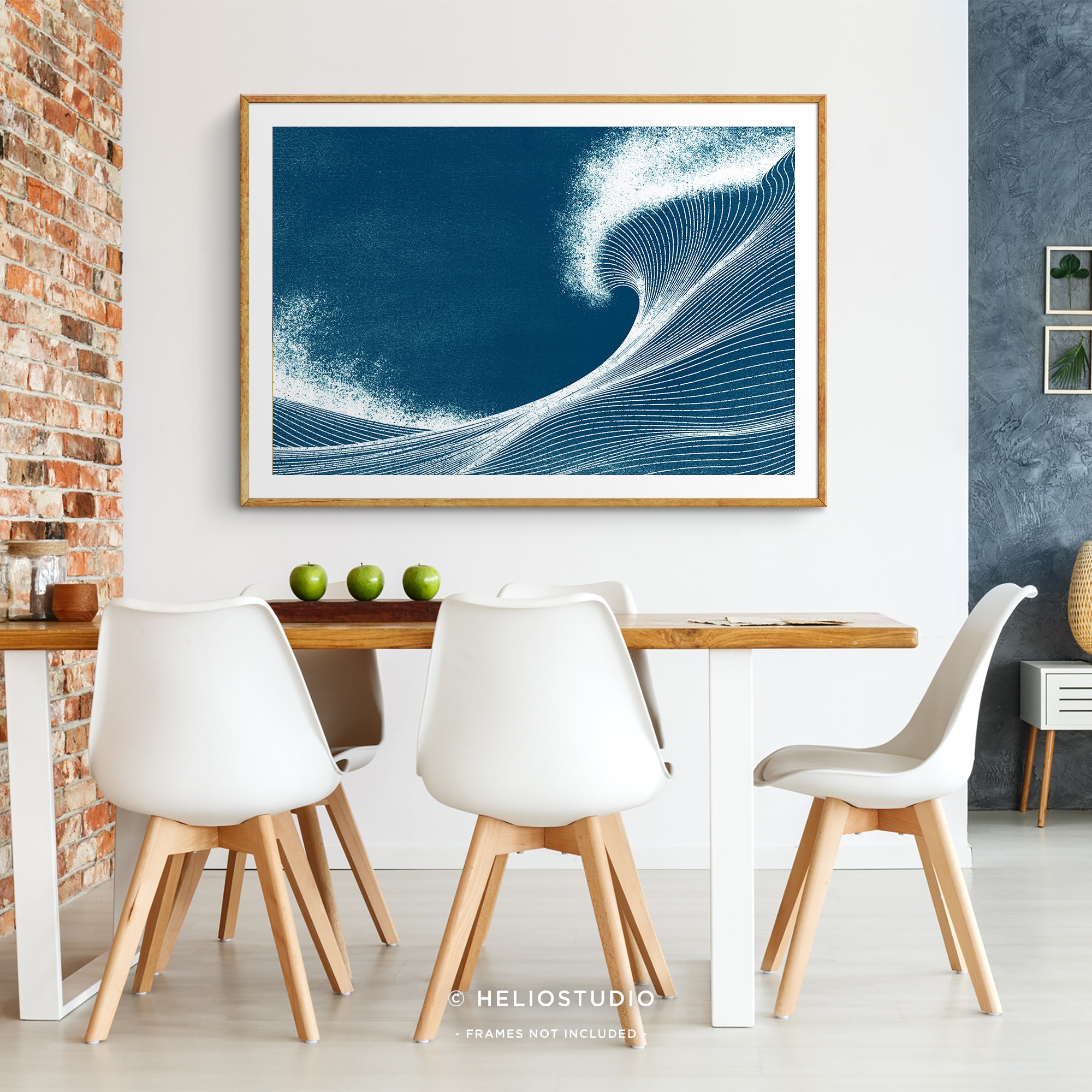 Woodcut Blue Ocean Wave – Art Print