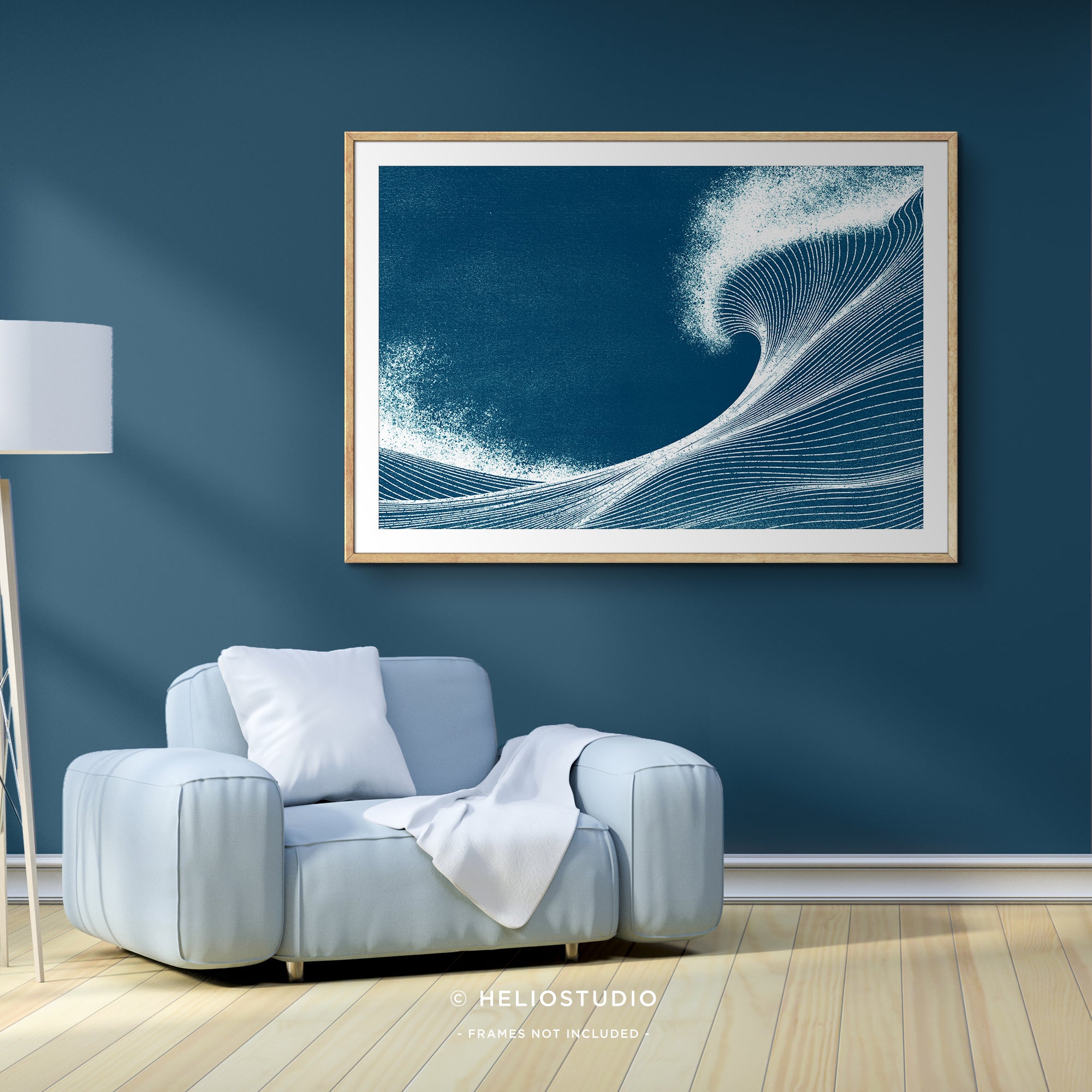 Woodcut Blue Ocean Wave – Art Print