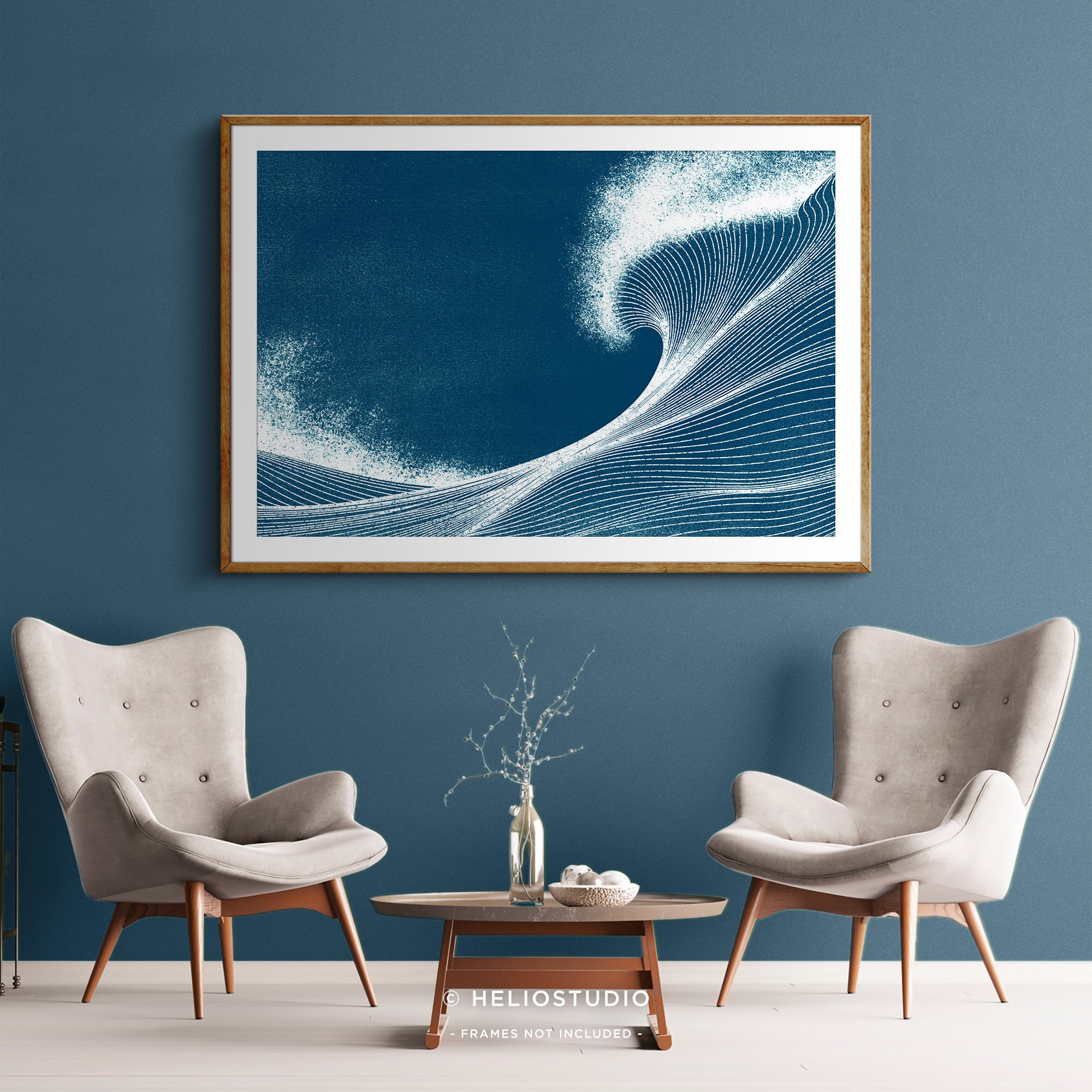 Woodcut Blue Ocean Wave – Art Print