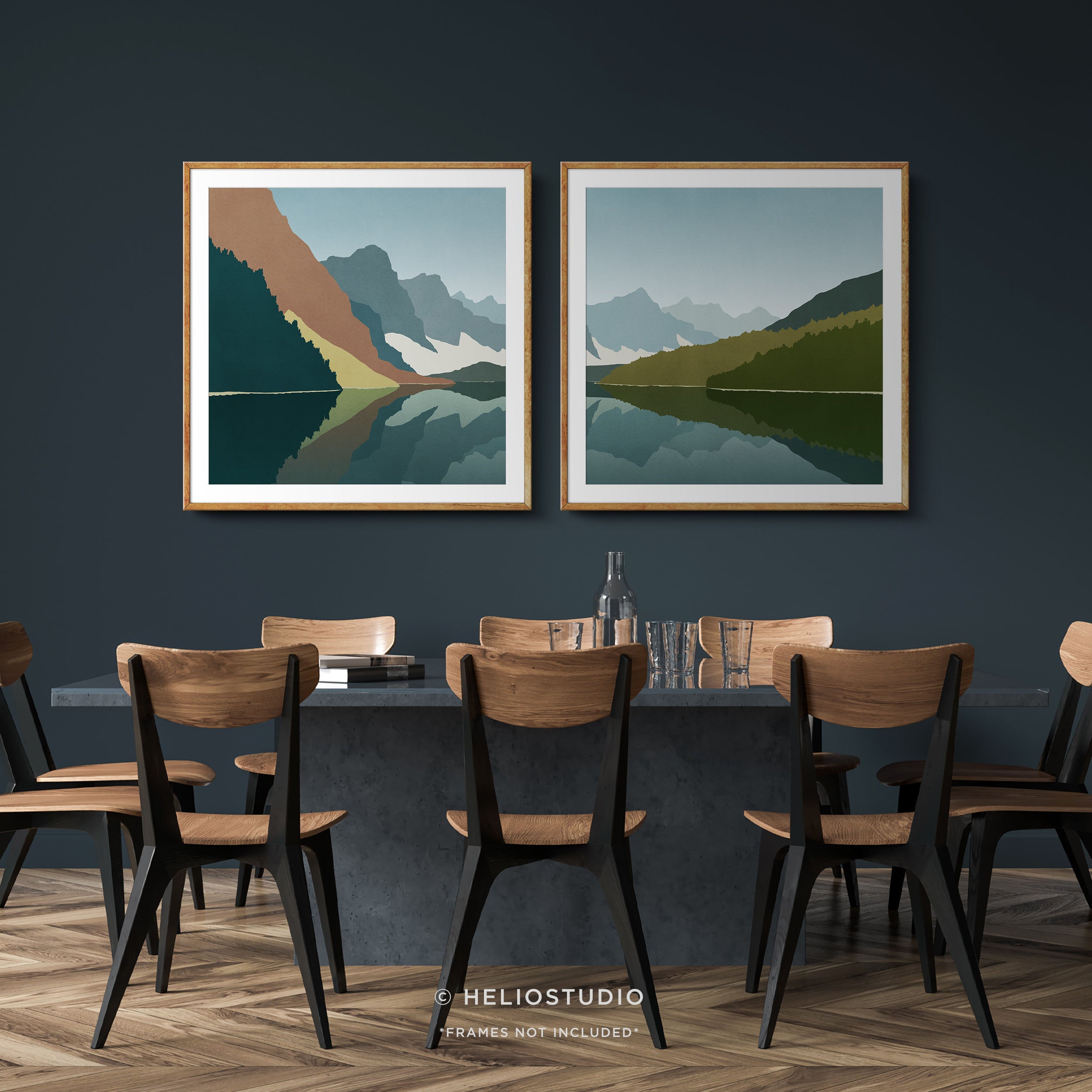 Midcentury Mountain Lake – Two Piece Art Print