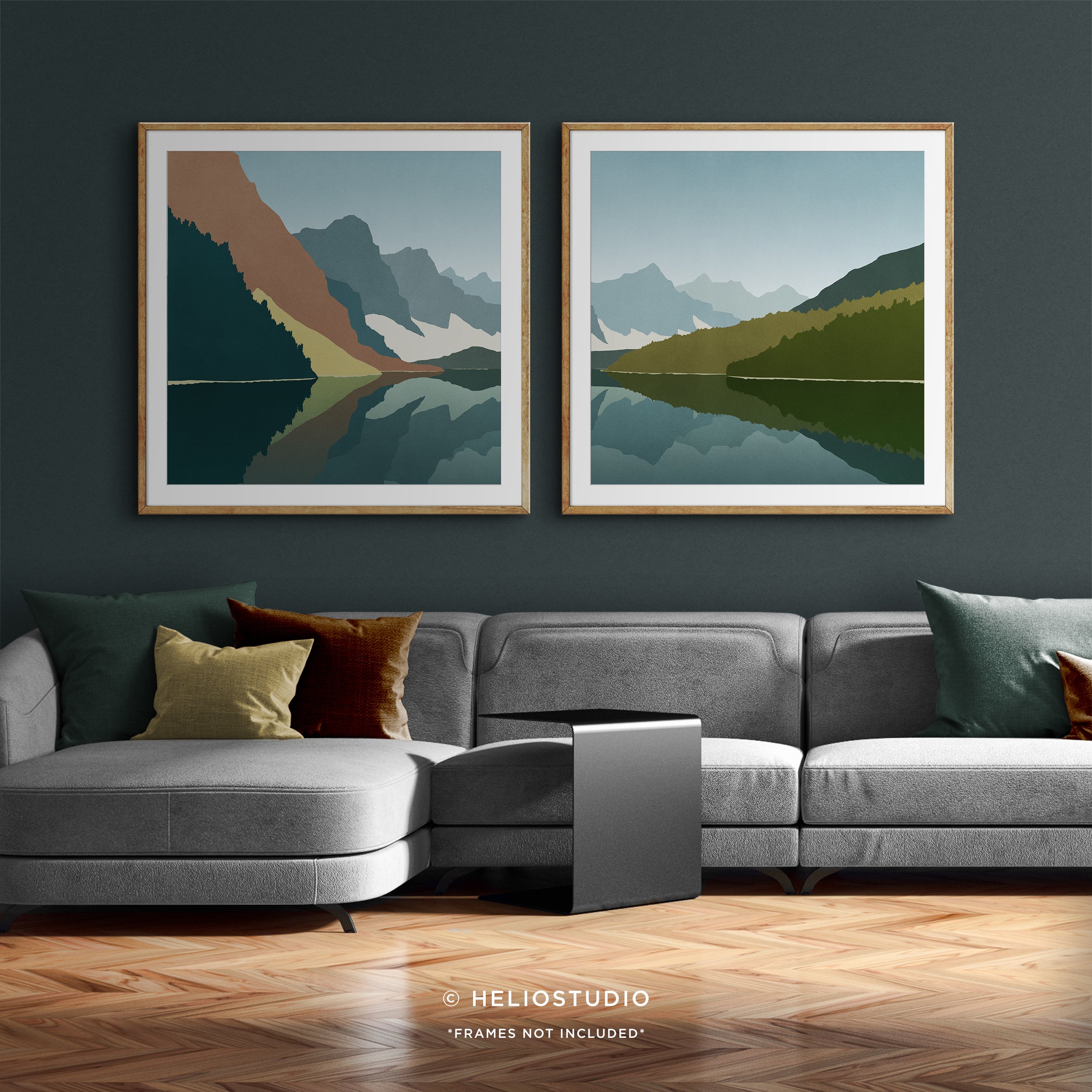 Midcentury Mountain Lake – Two Piece Art Print