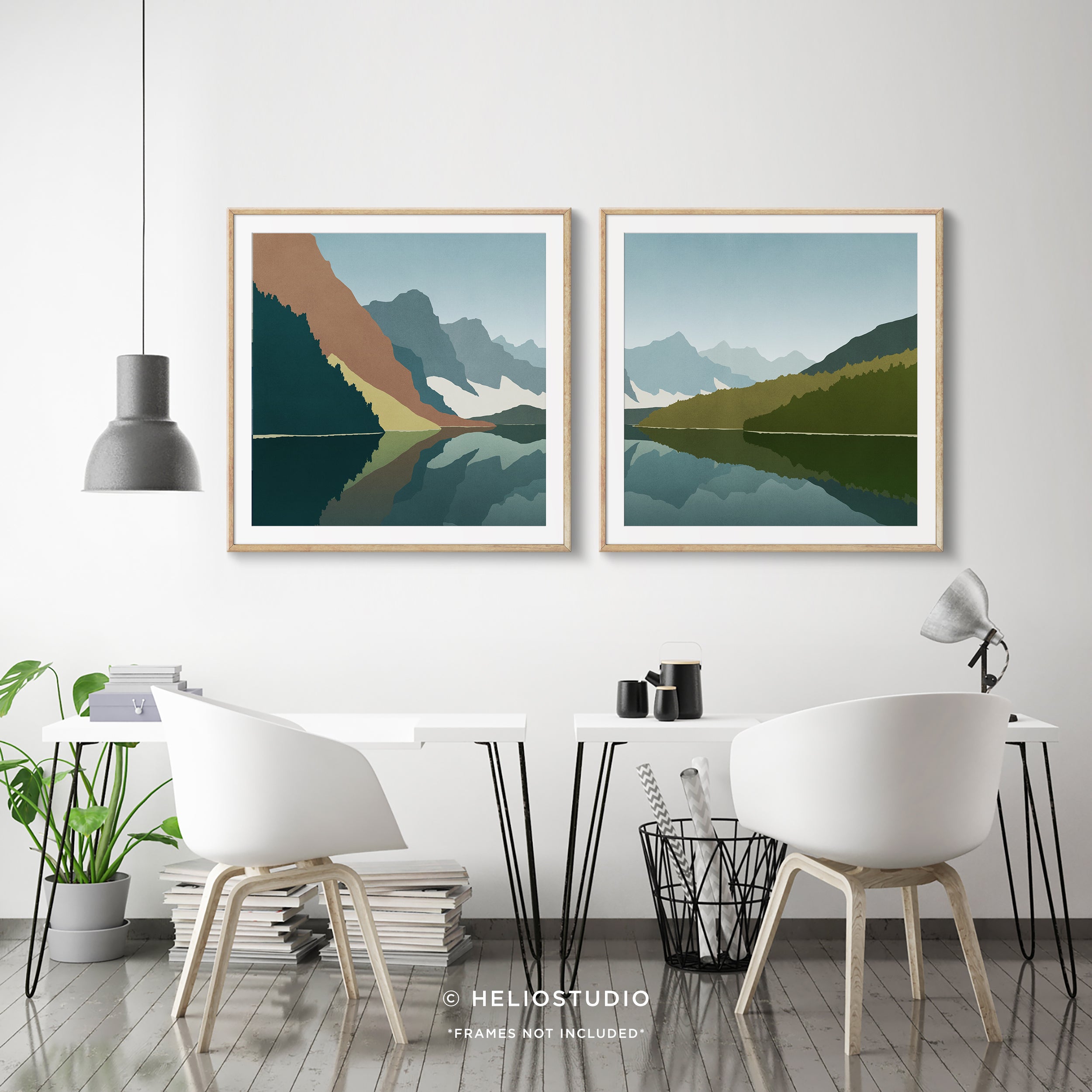 Midcentury Mountain Lake – Two Piece Art Print