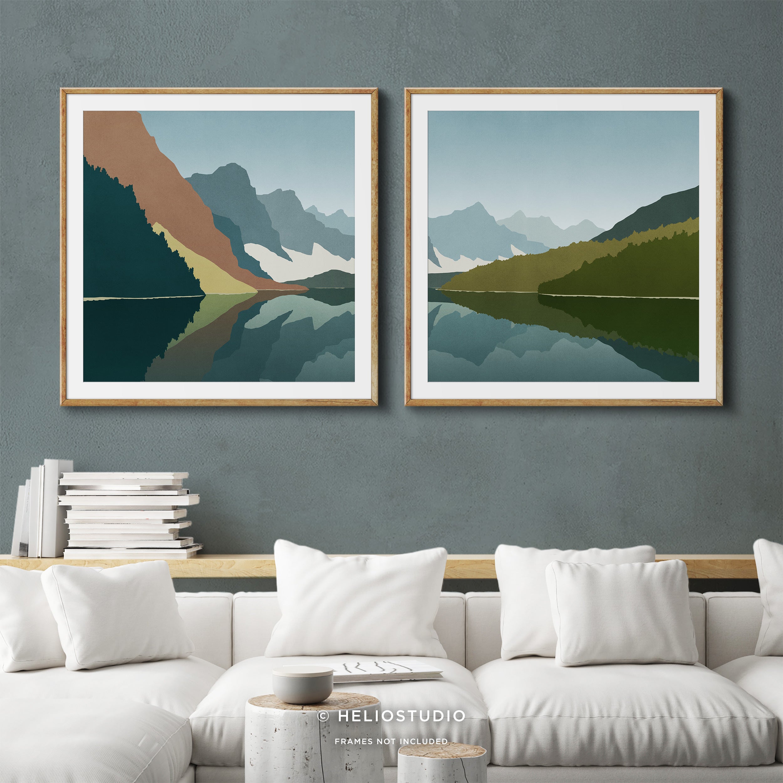 Midcentury Mountain Lake – Two Piece Art Print