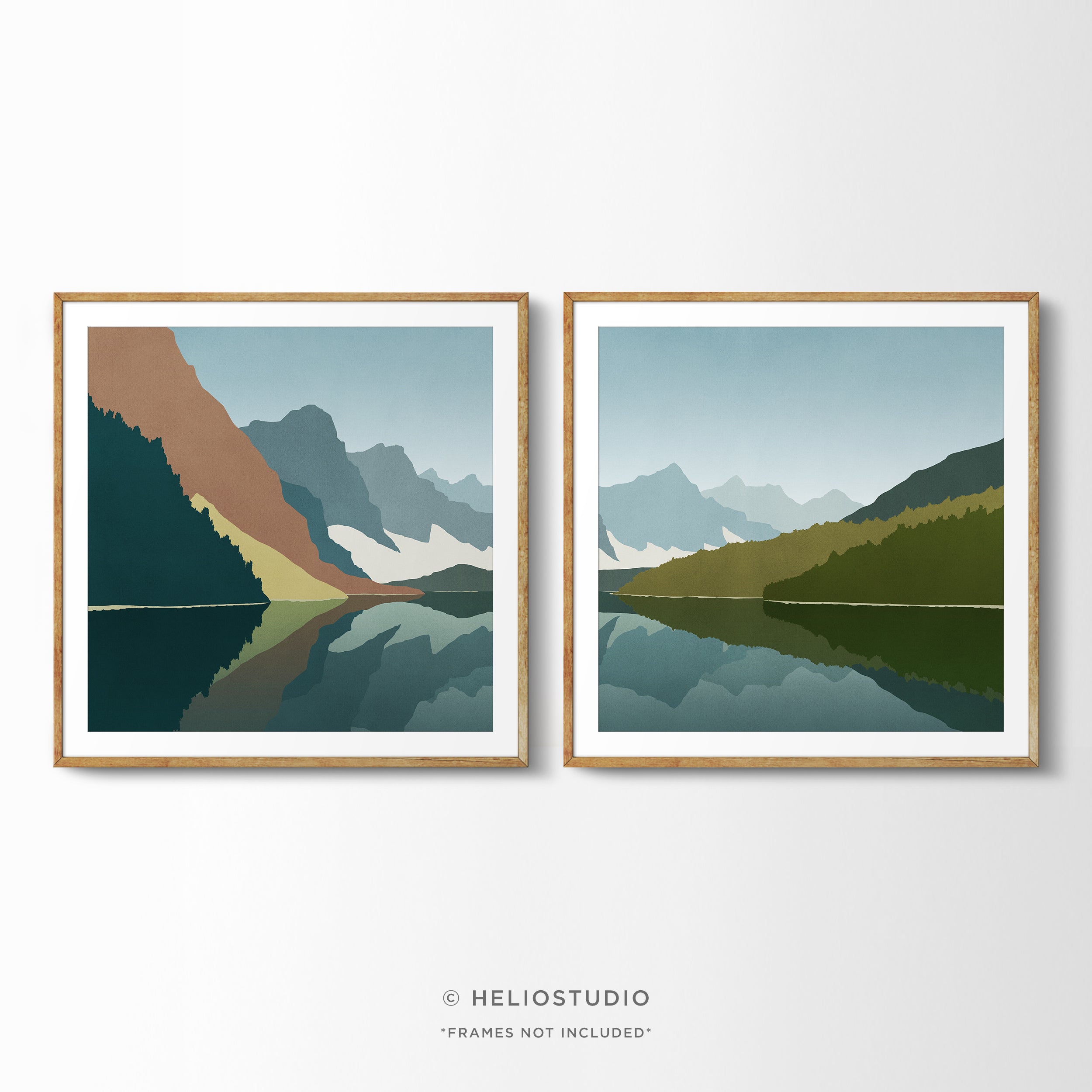 Midcentury Mountain Lake – Two Piece Art Print