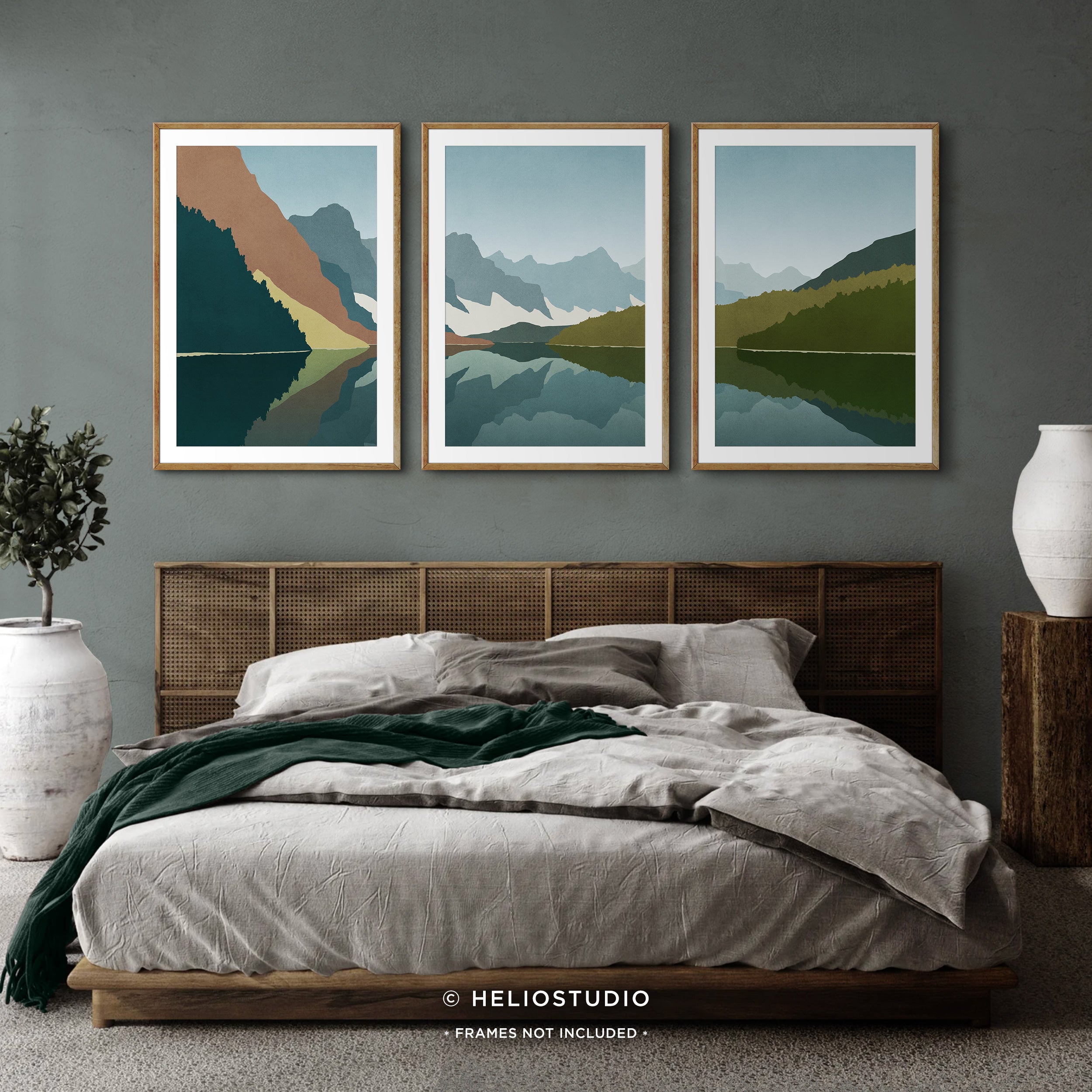 Midcentury Mountain Lake – Three Piece Wall Art