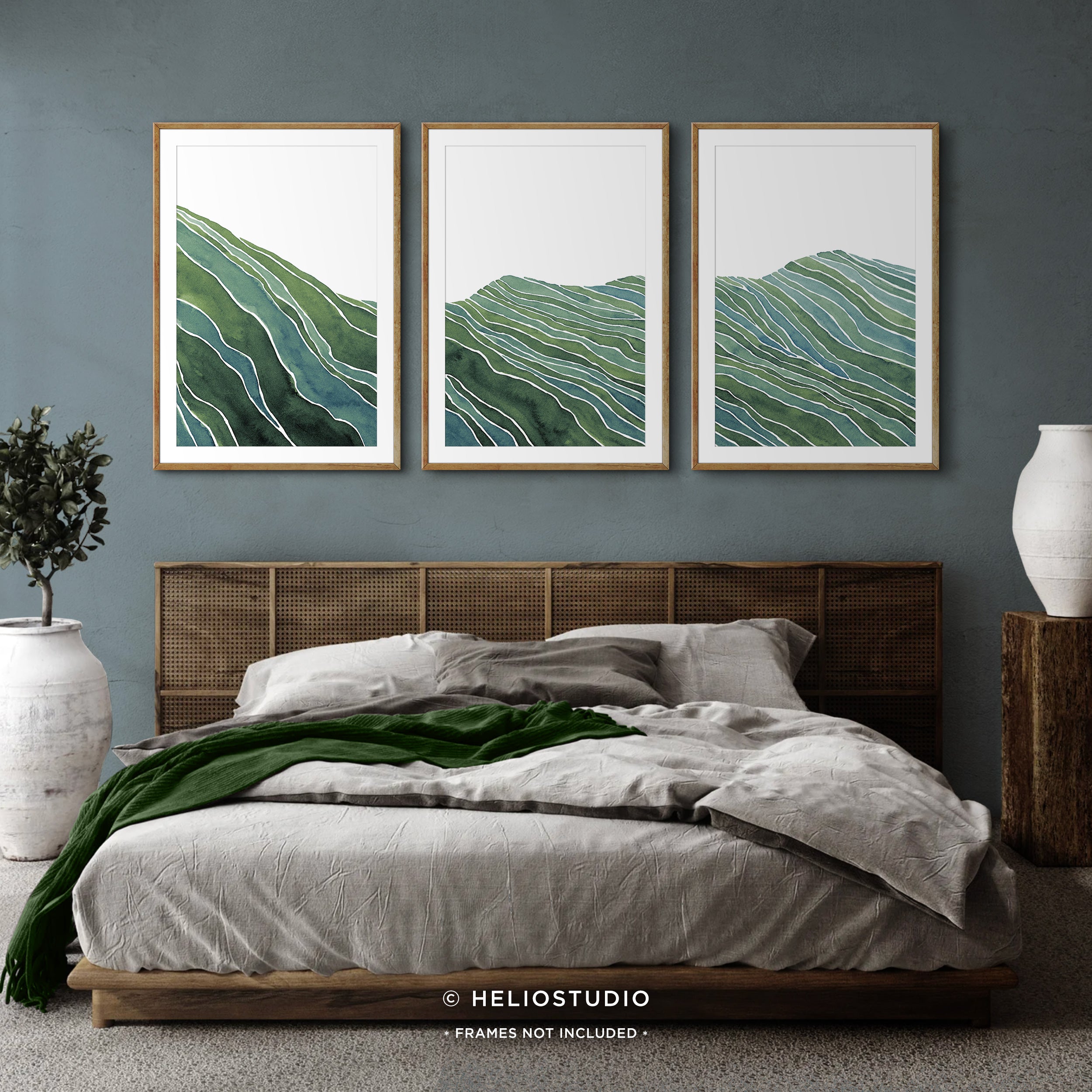 Midcentury Green Mountain Valley – Three Piece Art Print