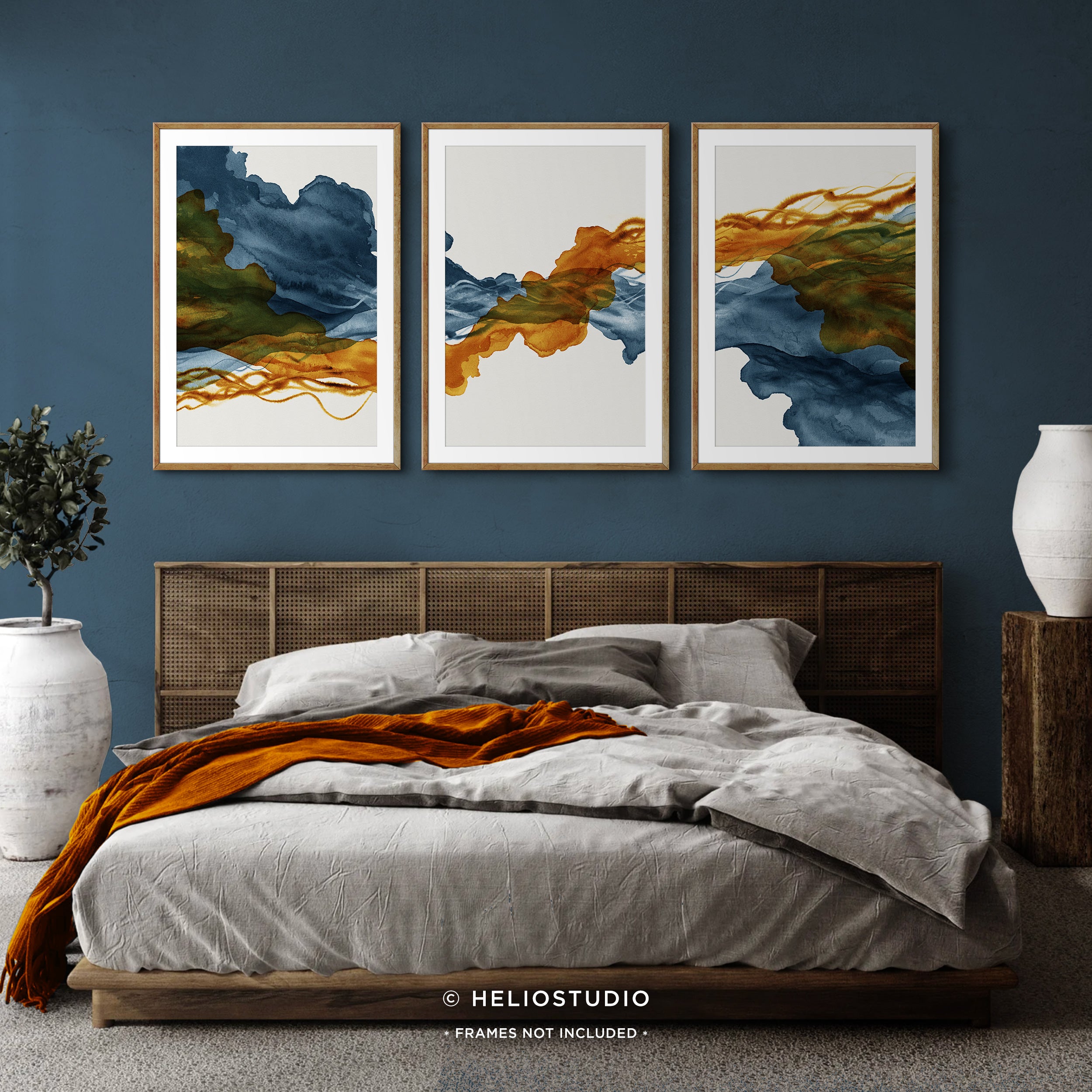 Blue Rust Abstract Flow – Three Piece Wall Art