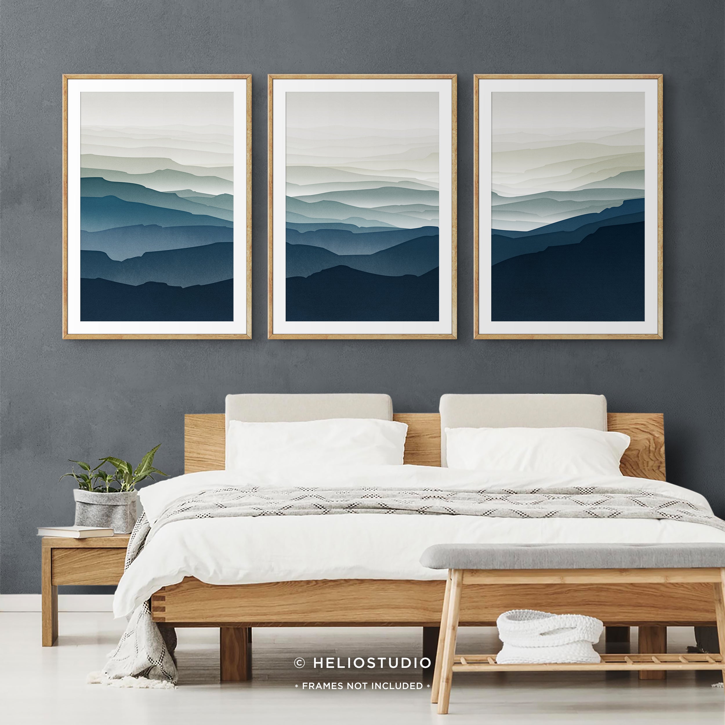 MidCentury Blue Mountain – Three Piece Art Print