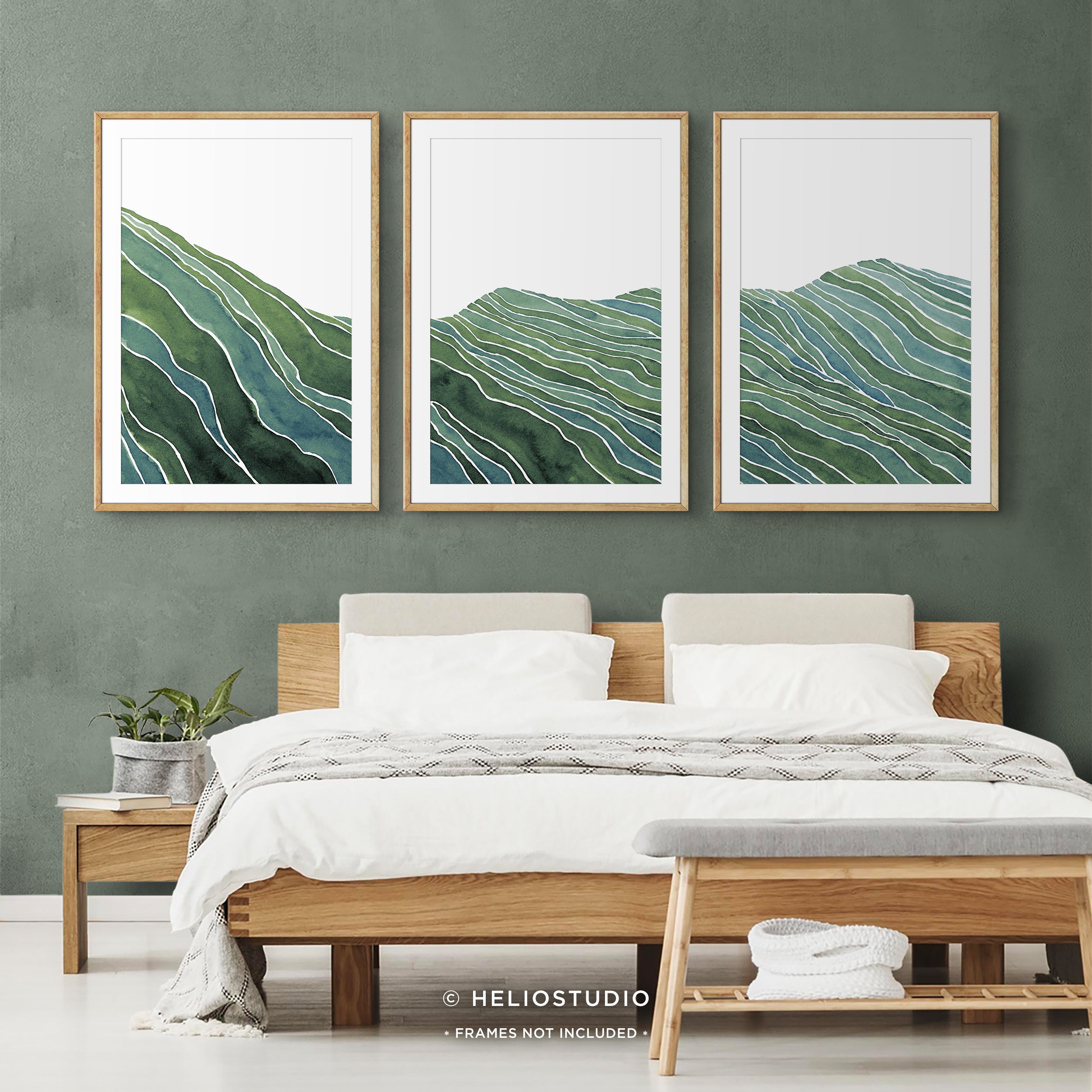 Midcentury Green Mountain Valley – Three Piece Art Print