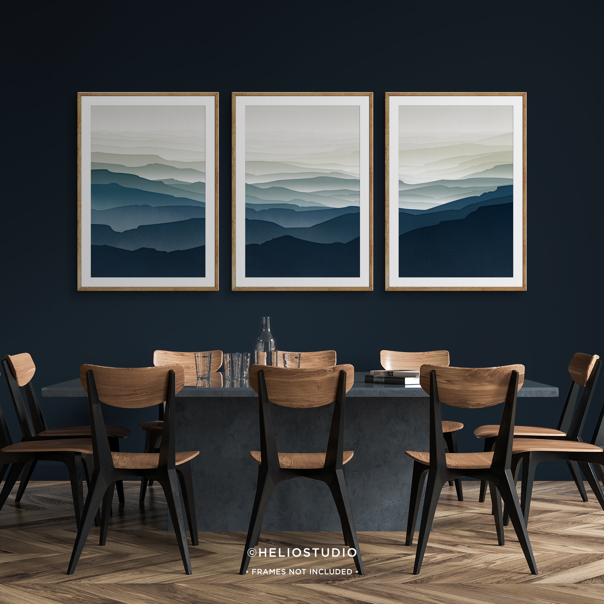 MidCentury Blue Mountain – Three Piece Art Print