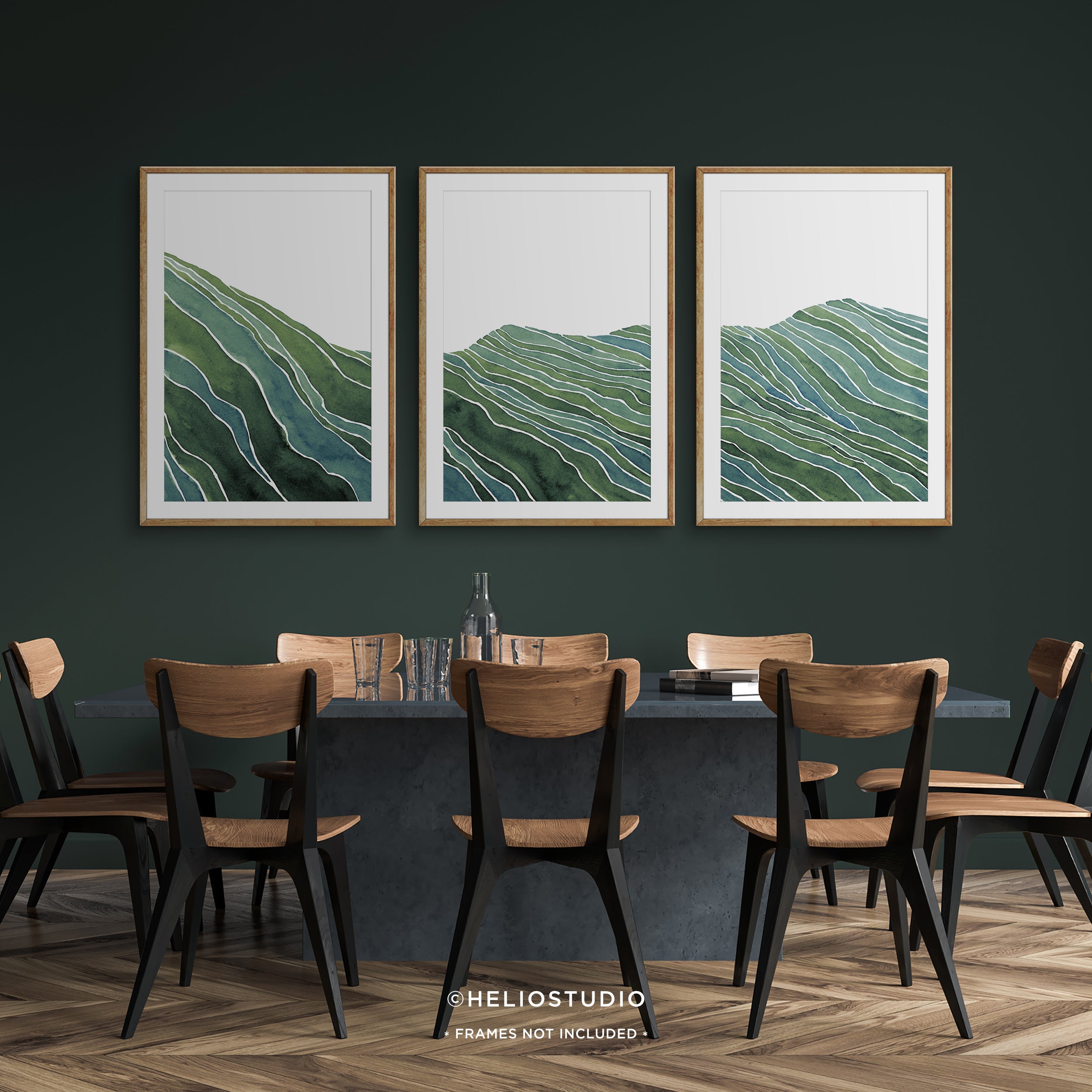 Midcentury Green Mountain Valley – Three Piece Art Print