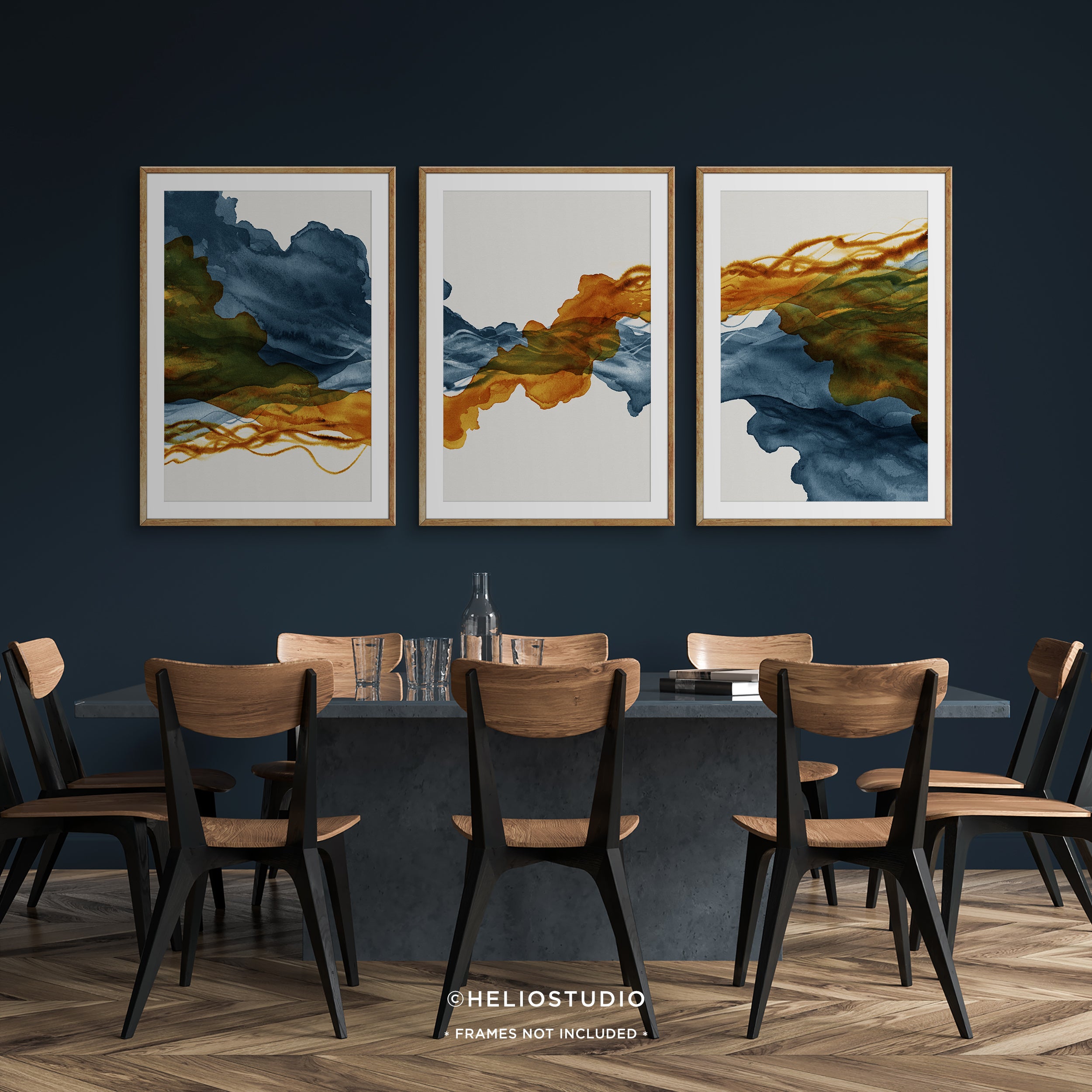 Blue Rust Abstract Flow – Three Piece Wall Art