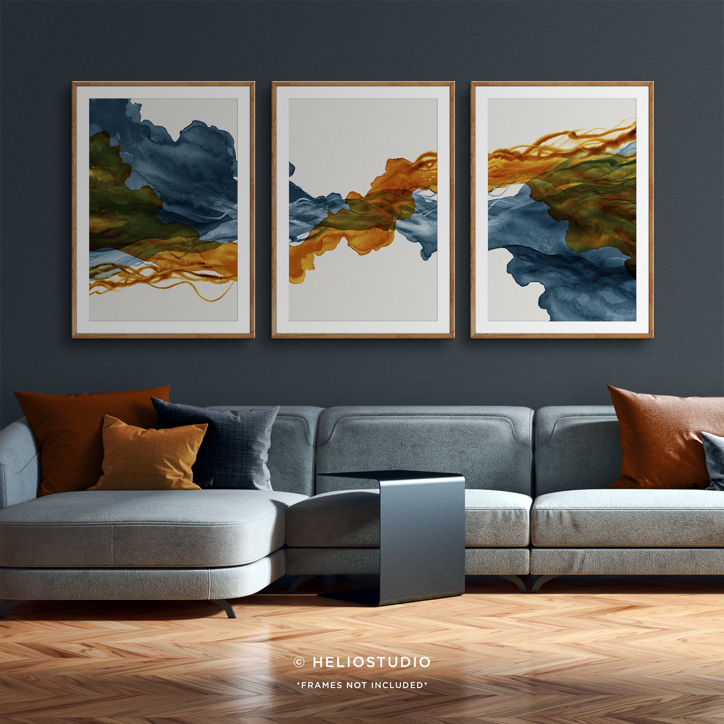 Blue Rust Abstract Flow – Three Piece Wall Art