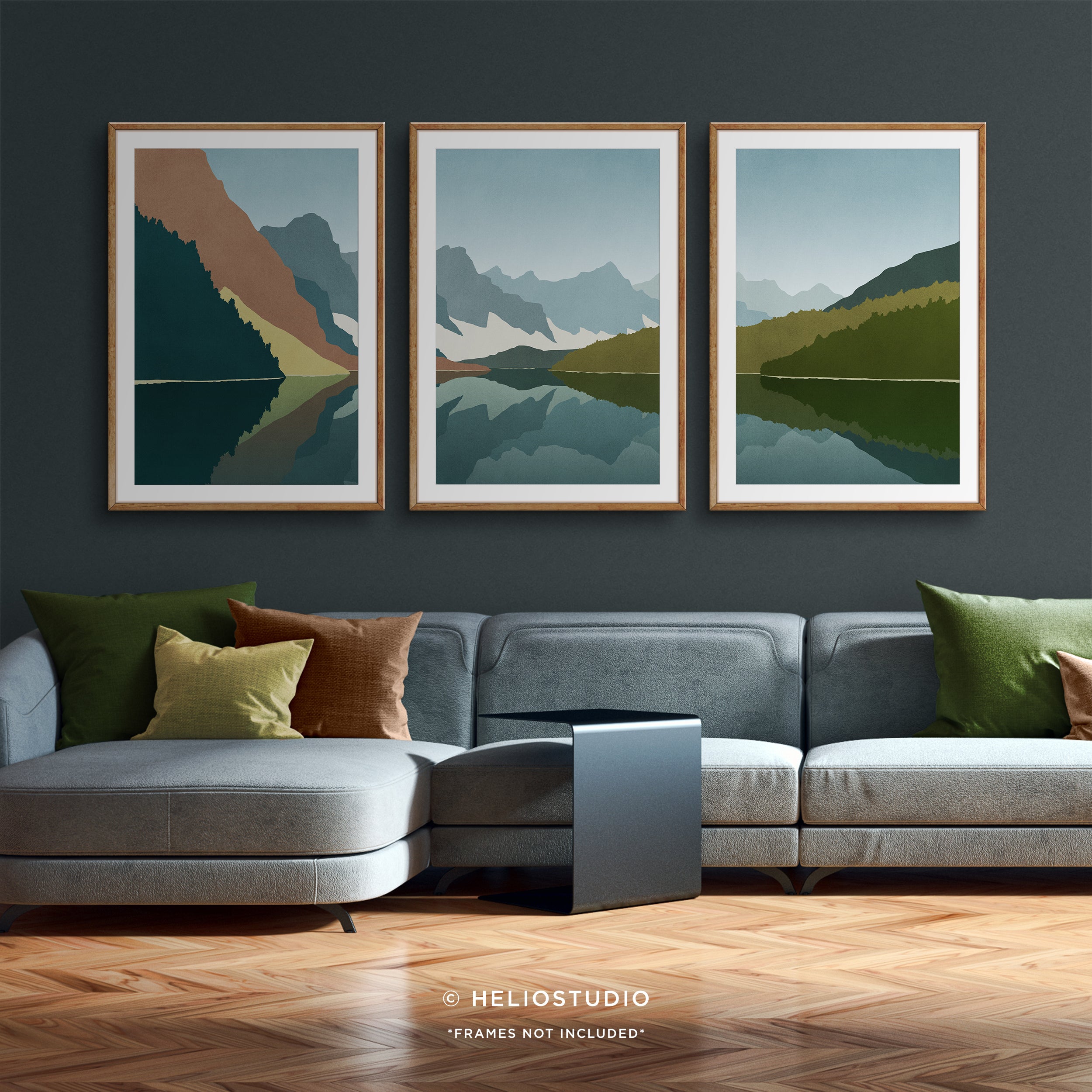Midcentury Mountain Lake – Three Piece Wall Art
