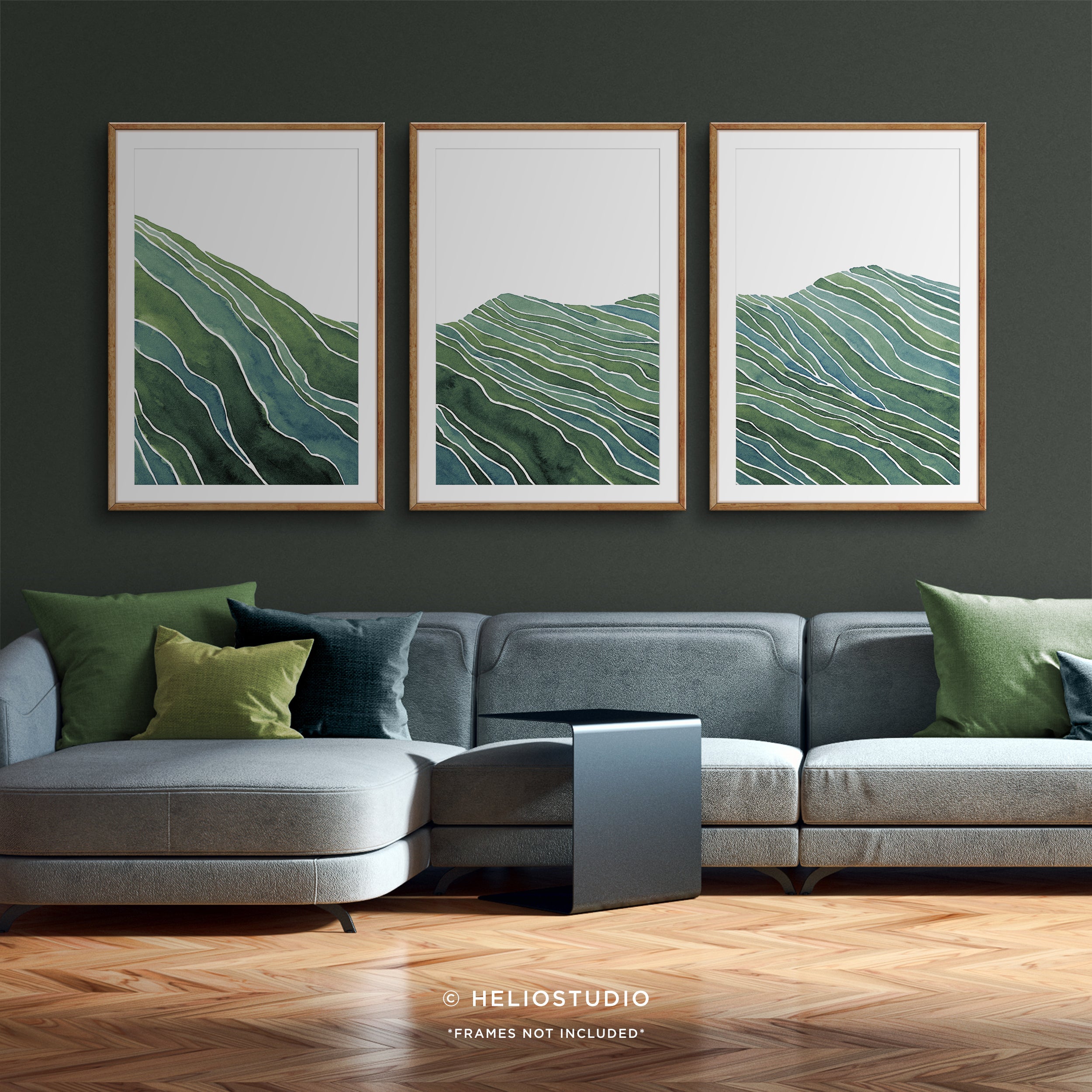 Midcentury Green Mountain Valley – Three Piece Art Print