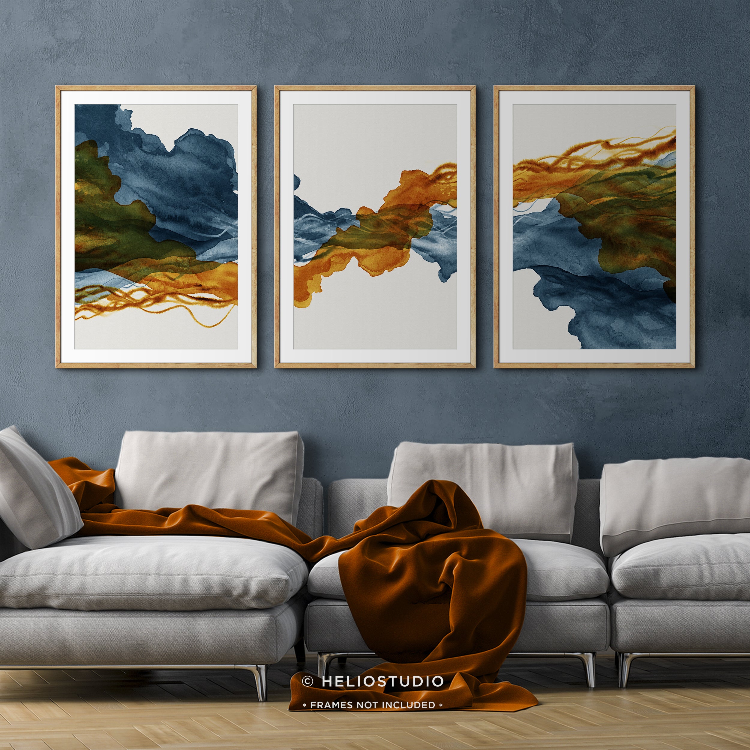 Blue Rust Abstract Flow – Three Piece Wall Art
