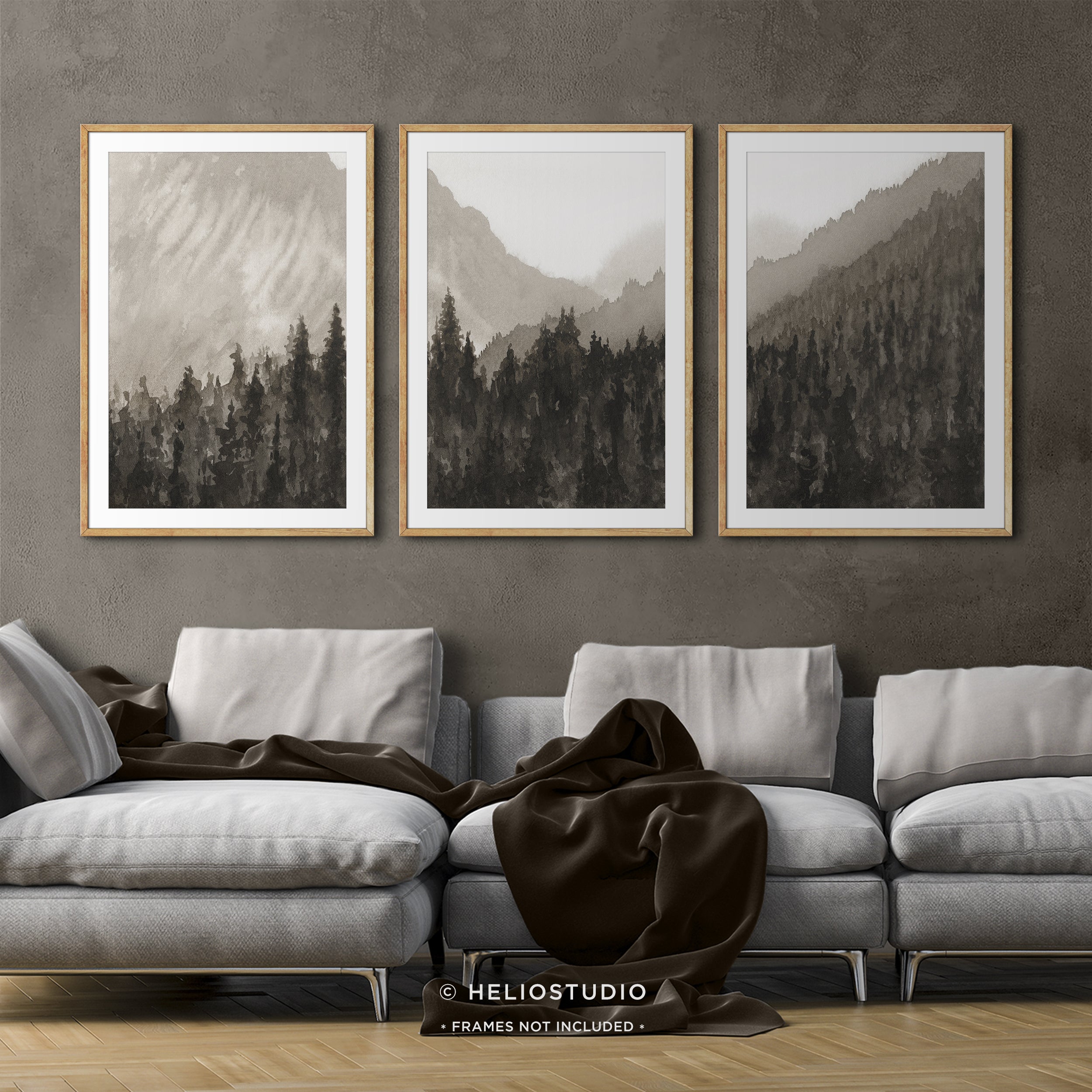 Mountain Forest in Brown – Three Piece Art Print