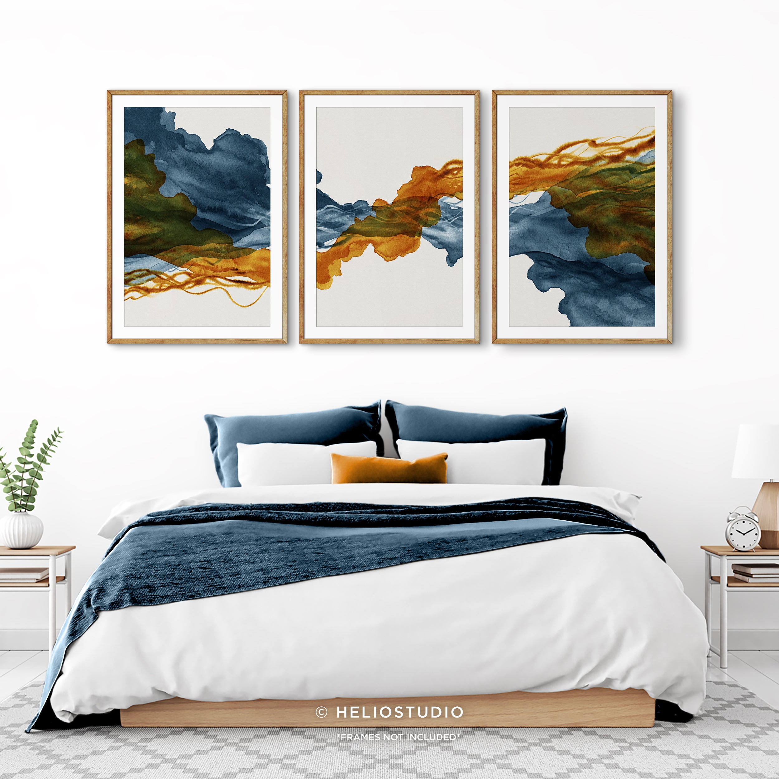 Blue Rust Abstract Flow – Three Piece Wall Art