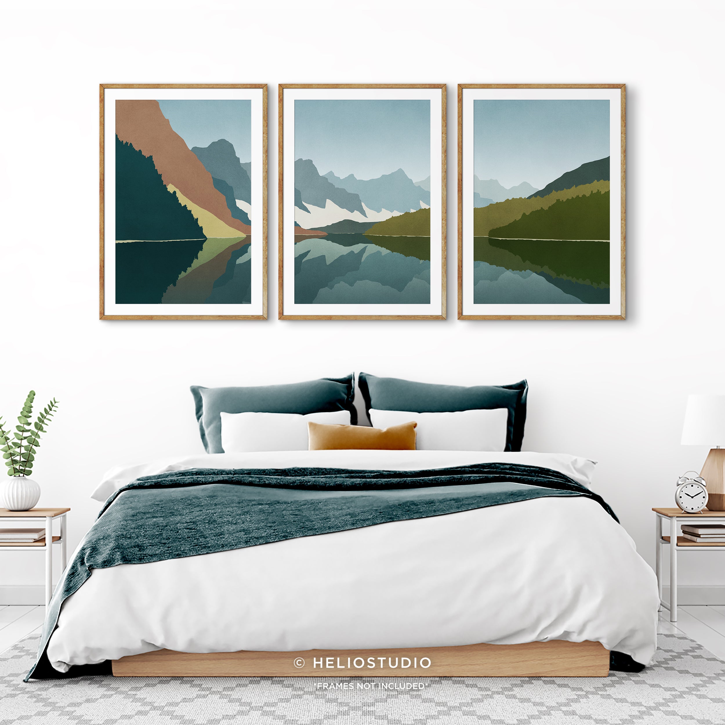 Midcentury Mountain Lake – Three Piece Wall Art