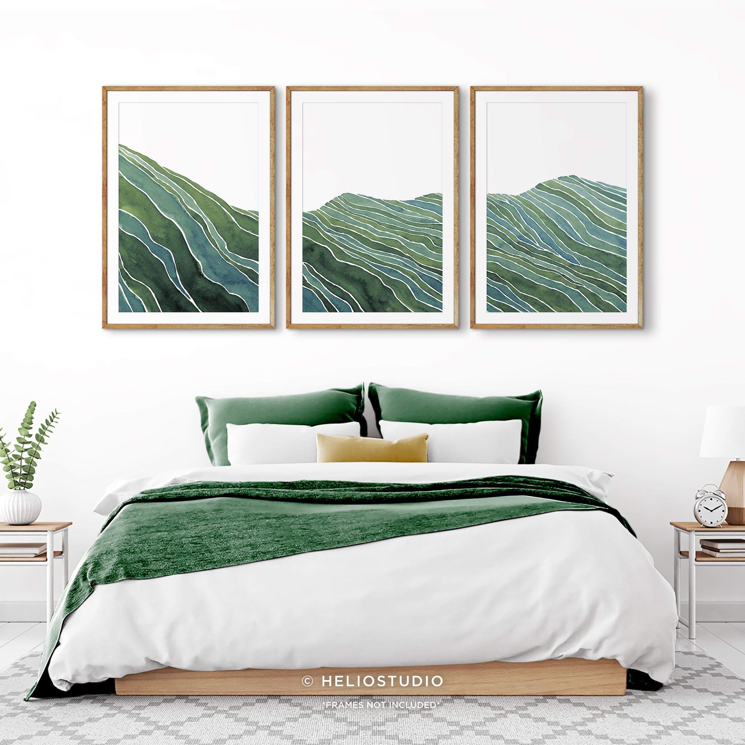 Midcentury Green Mountain Valley – Three Piece Art Print