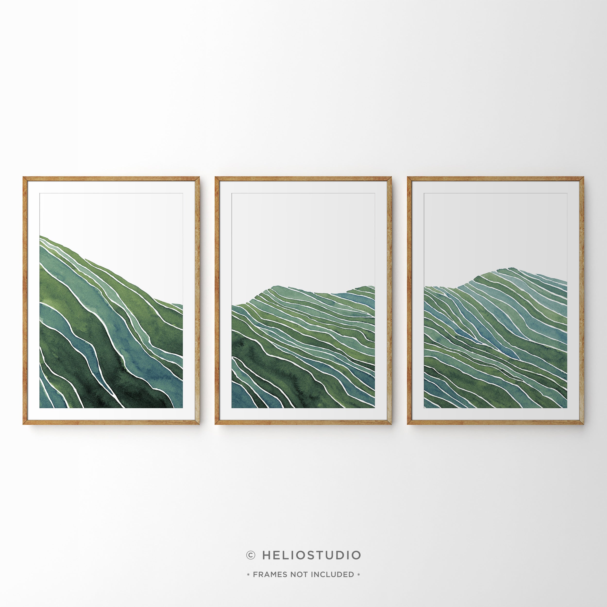 Midcentury Green Mountain Valley – Three Piece Art Print