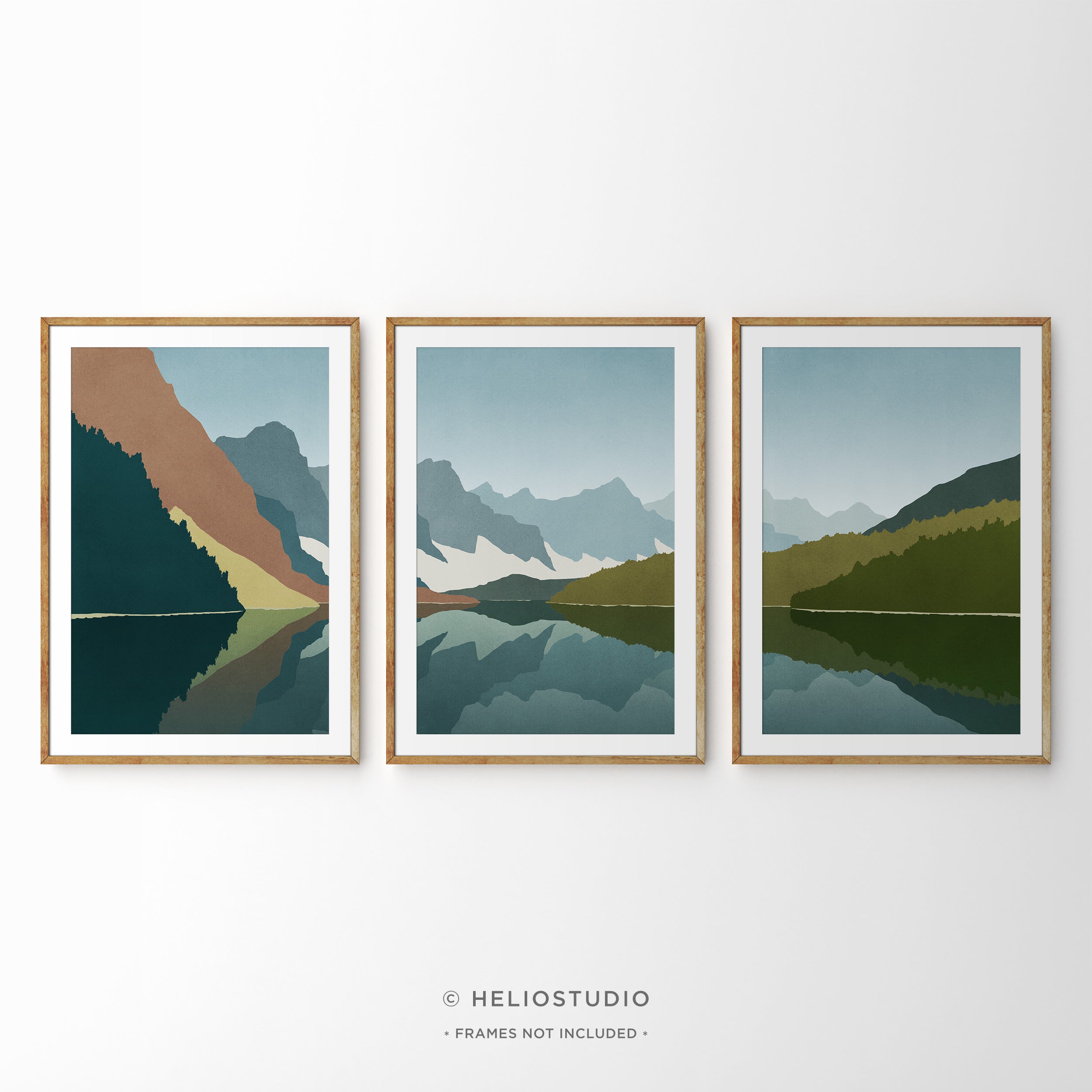 Midcentury Mountain Lake – Three Piece Wall Art