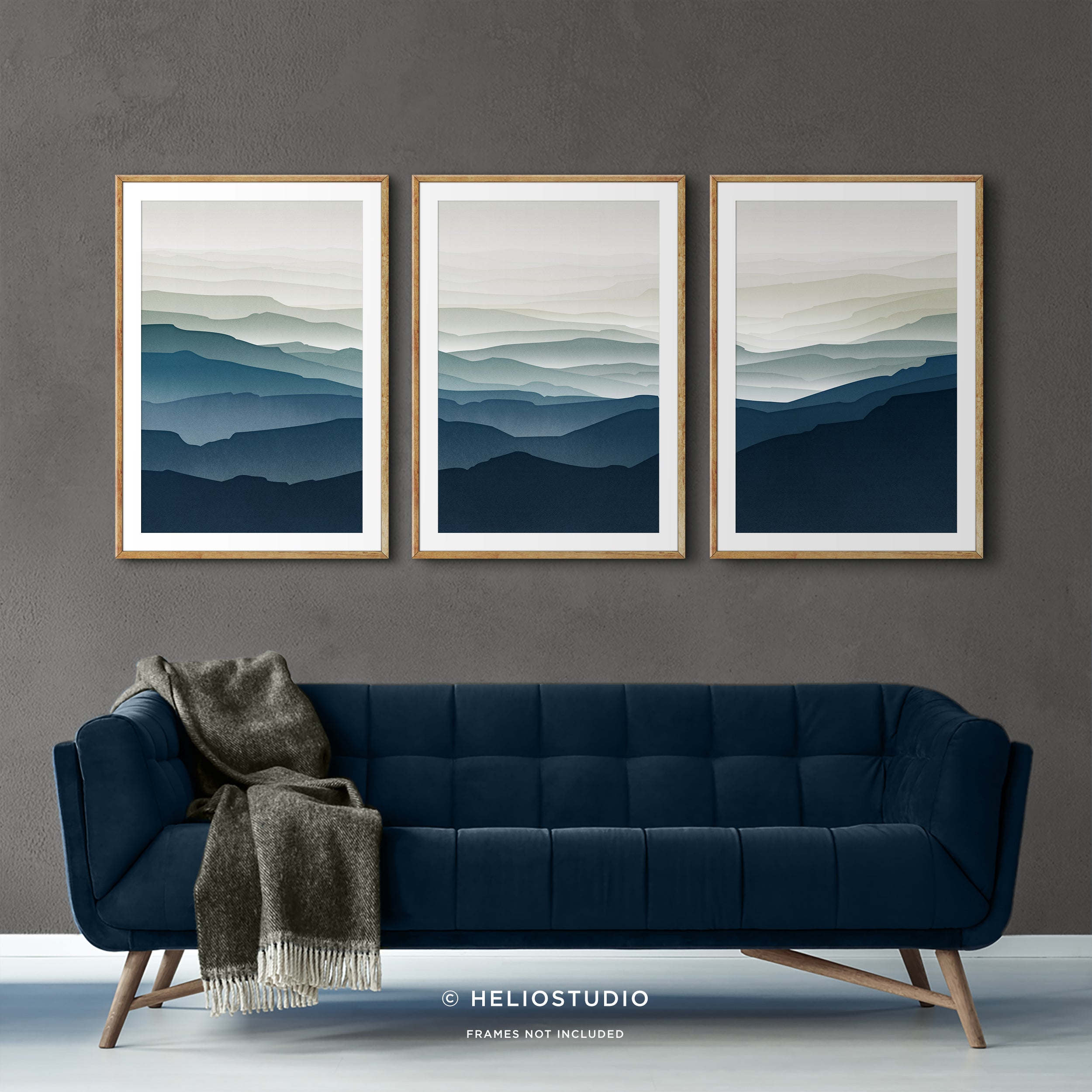 MidCentury Blue Mountain – Three Piece Art Print