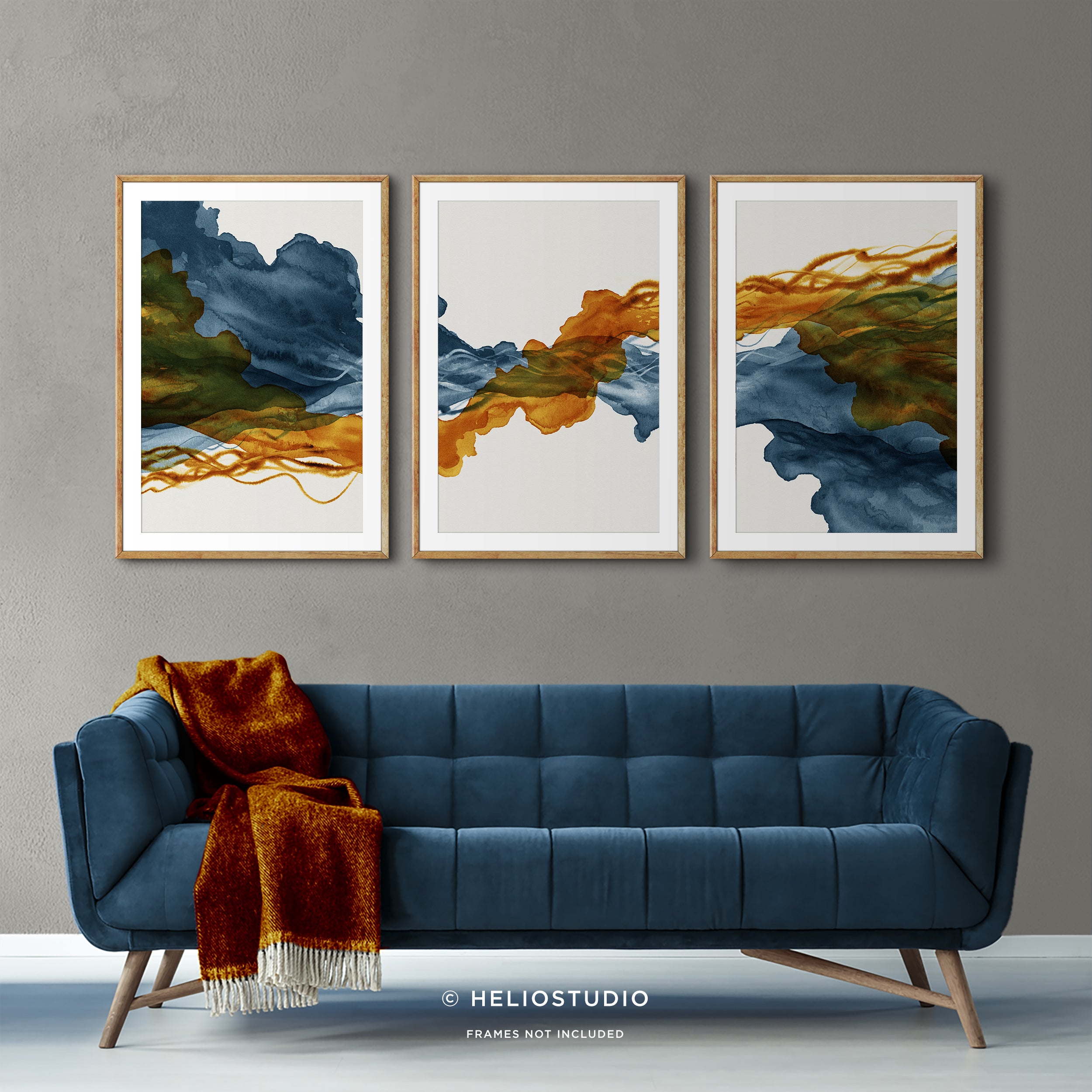 Blue Rust Abstract Flow – Three Piece Wall Art