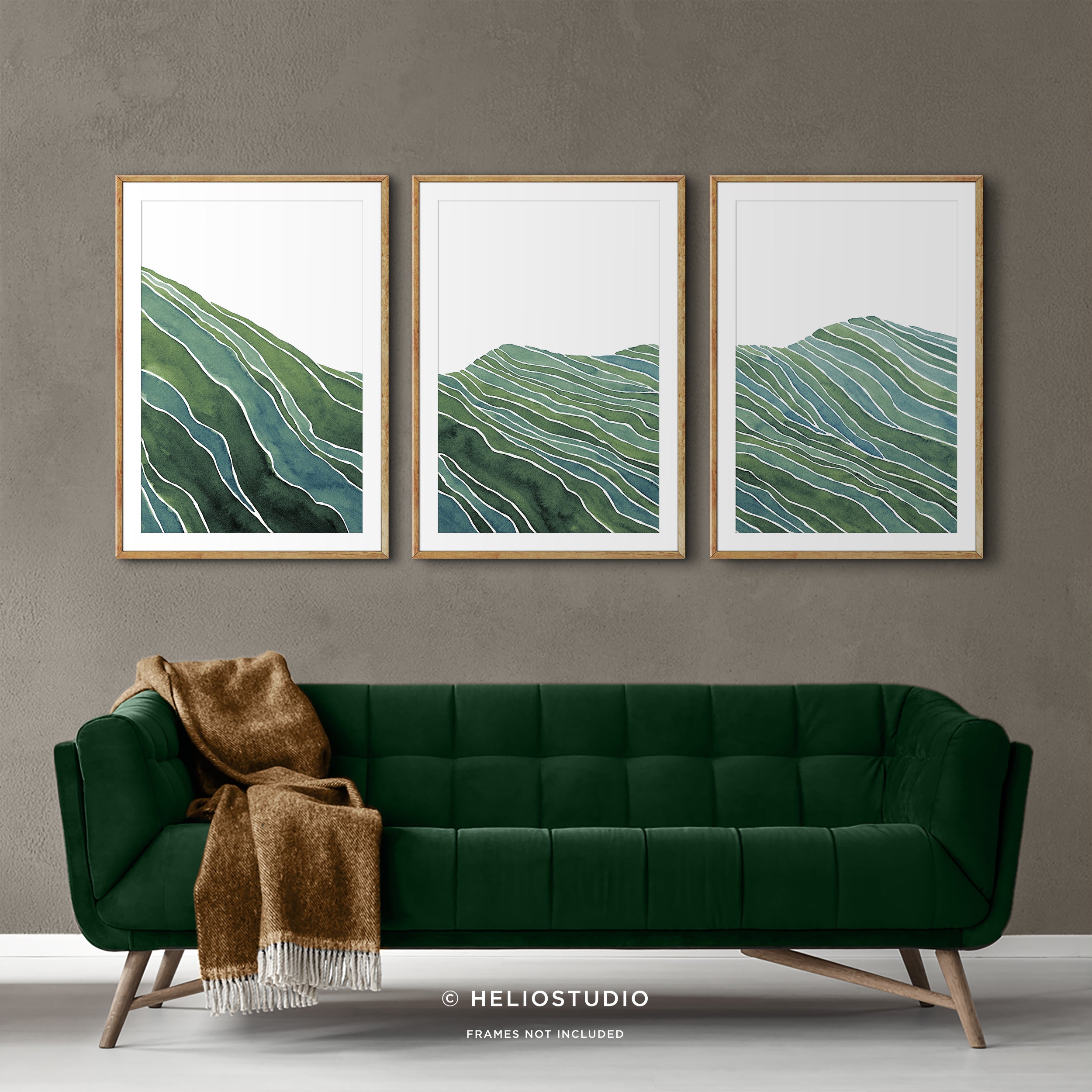 Midcentury Green Mountain Valley – Three Piece Art Print