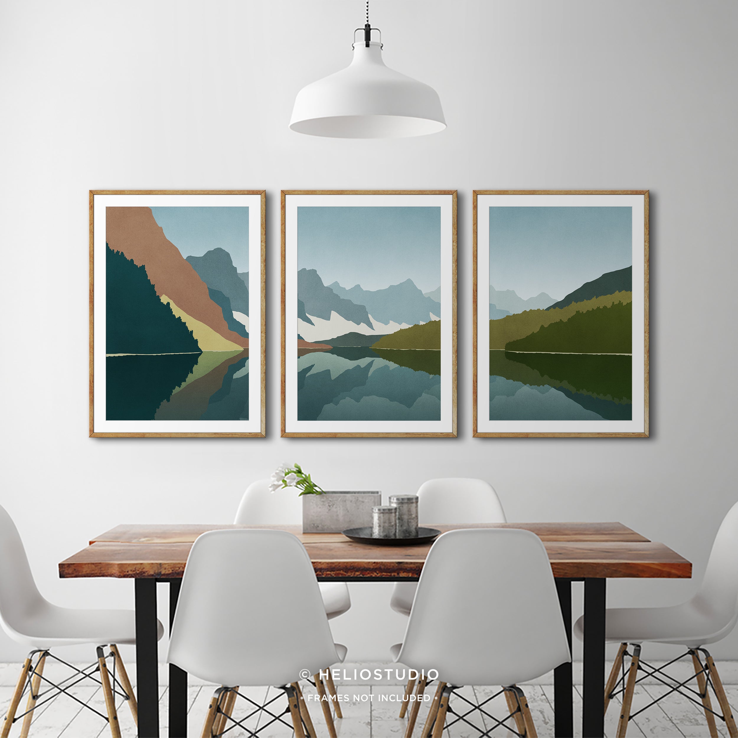 Midcentury Mountain Lake – Three Piece Wall Art