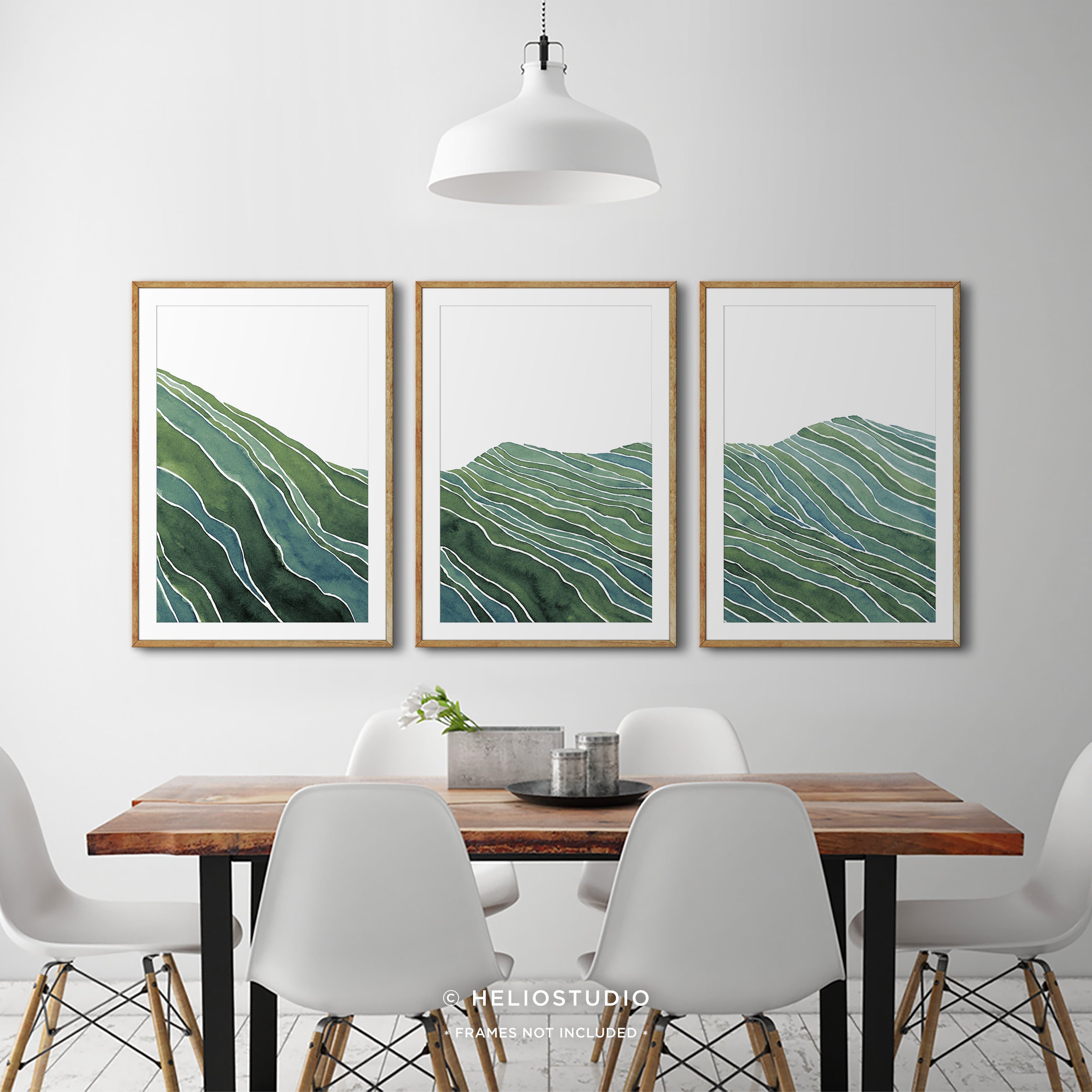 Midcentury Green Mountain Valley – Three Piece Art Print